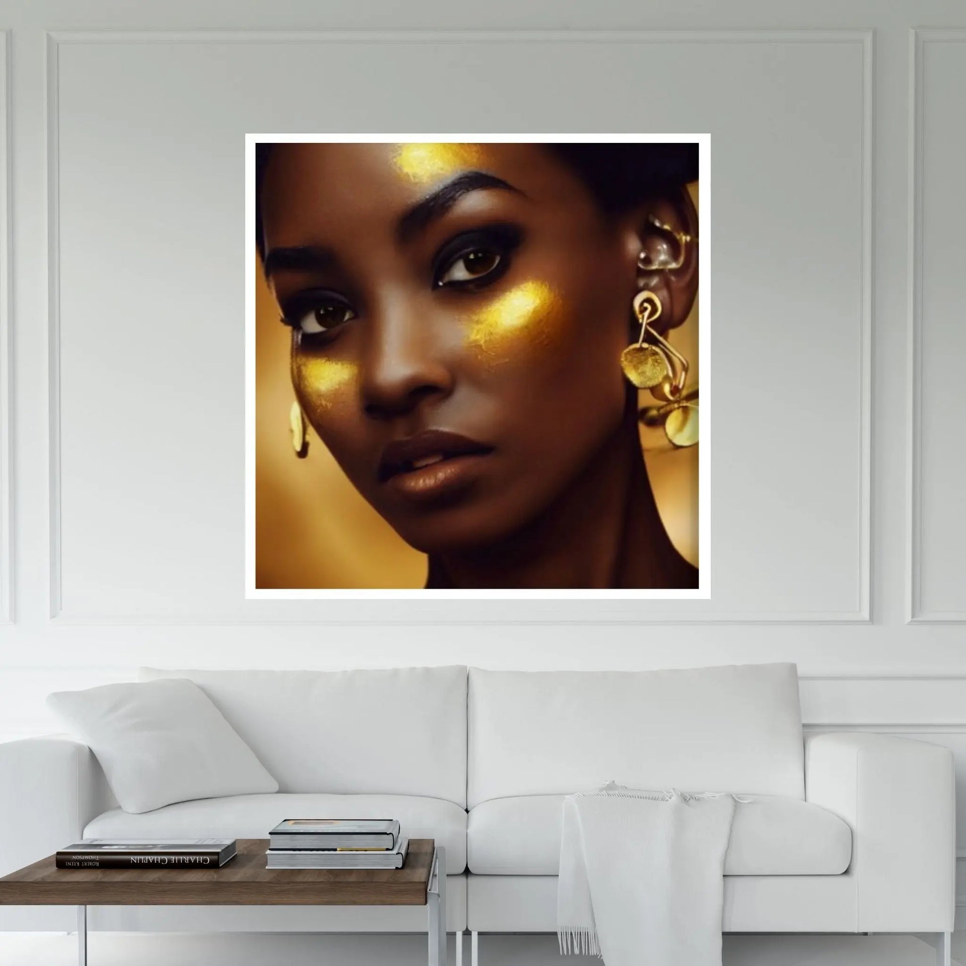 African Afro Canvas, African Woman Canvas, Gold Lip Art, Ethnic Artwork, Black Woman Printed, African Gold Lip Printed - Y Canvas