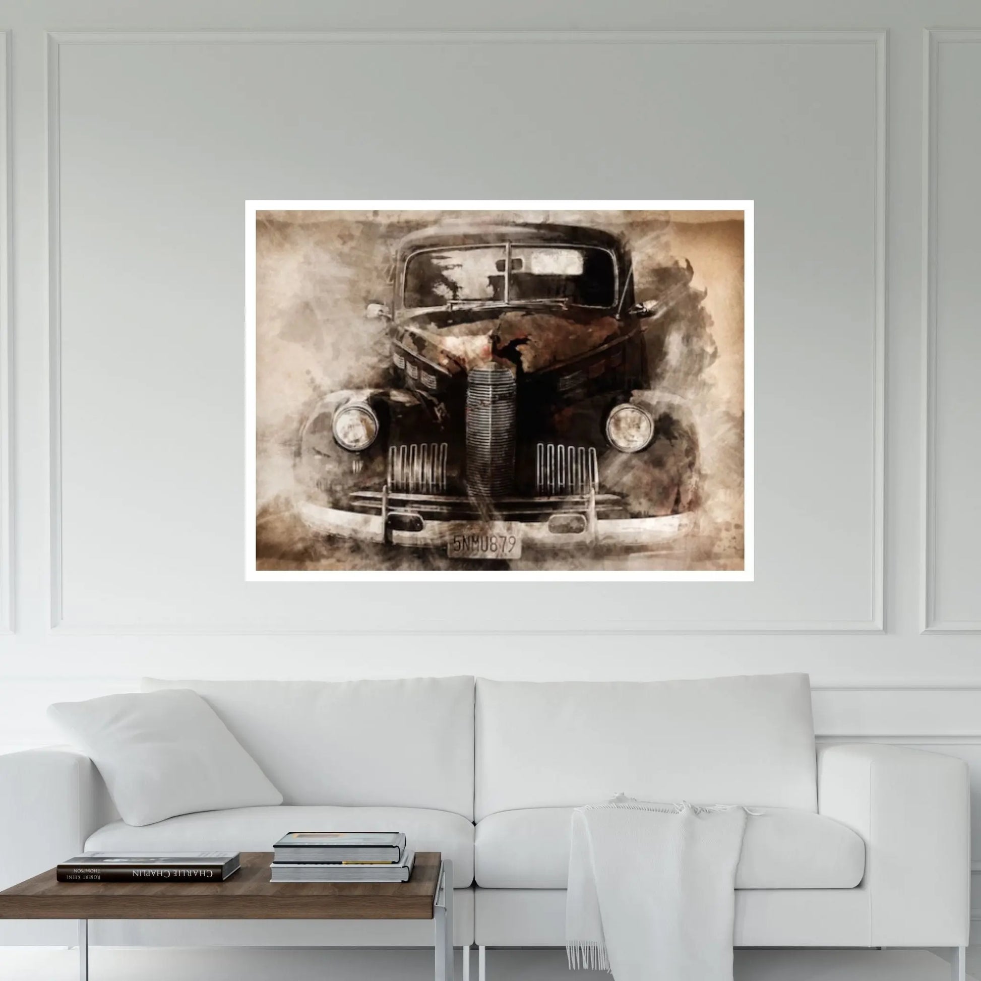 Black Classic Car Drawing Effect Canvas Art, Luxury Cars with Drawing Effect, Nostalgic Car Wall Decor - Y Canvas