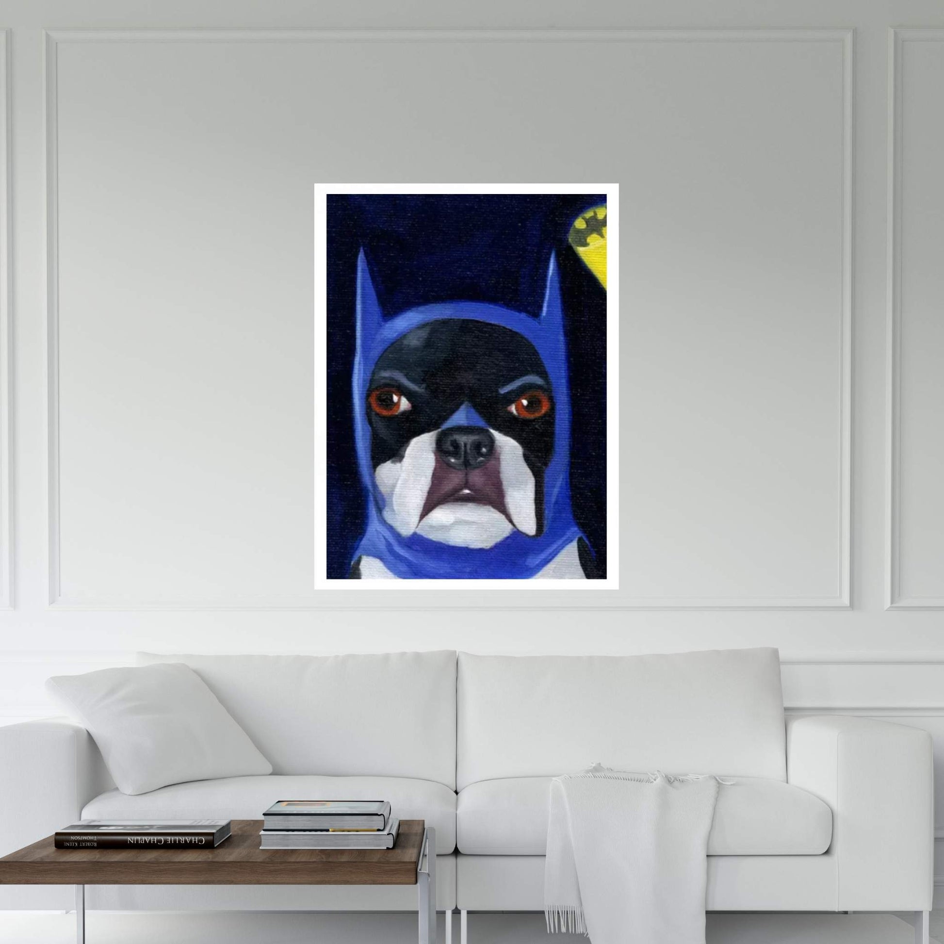 Boston Terriers Wearing Hats XVI (Batman) Canvas Wall Art - Y Canvas