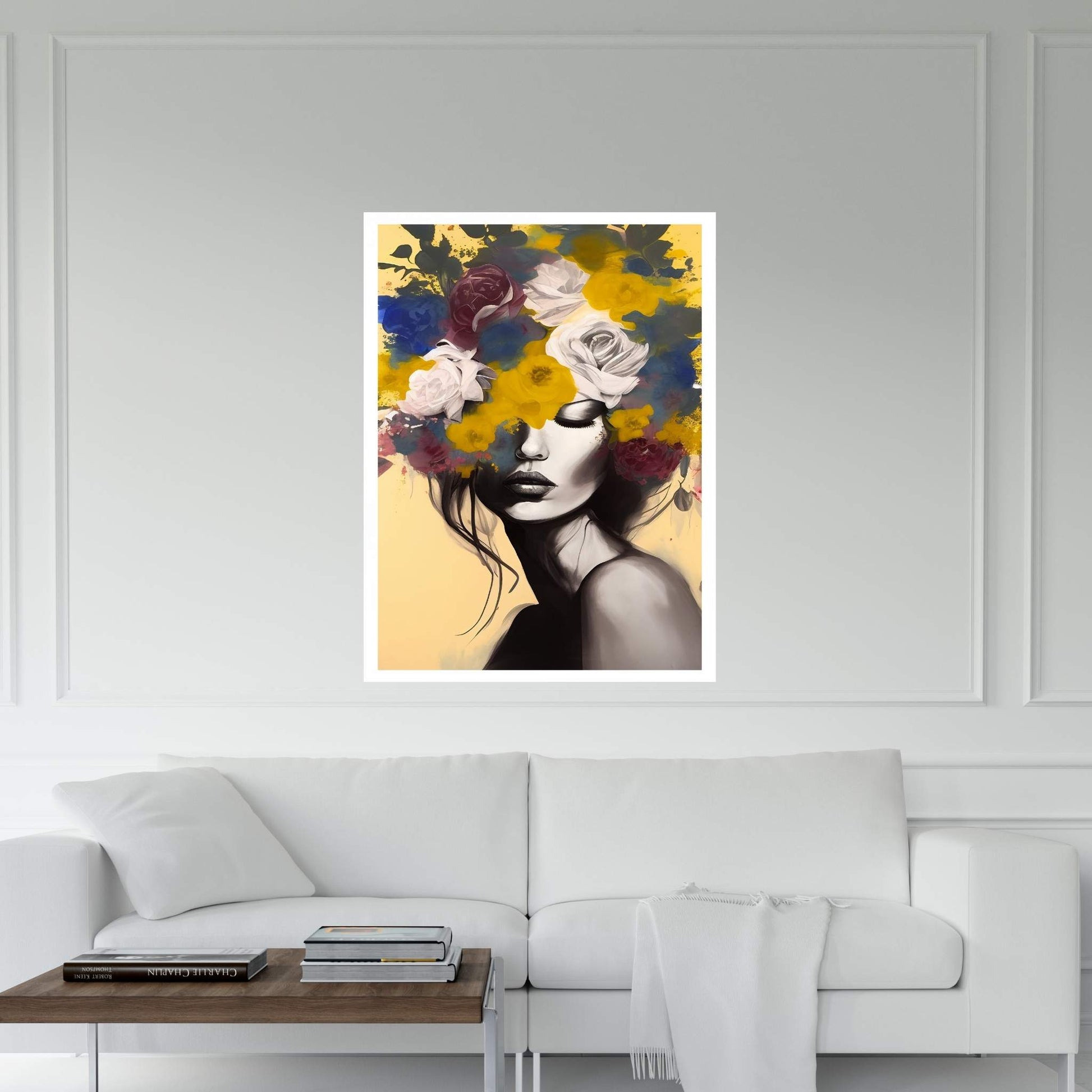 Woman Portrait Flower Head Canvas Wall Art - Y Canvas