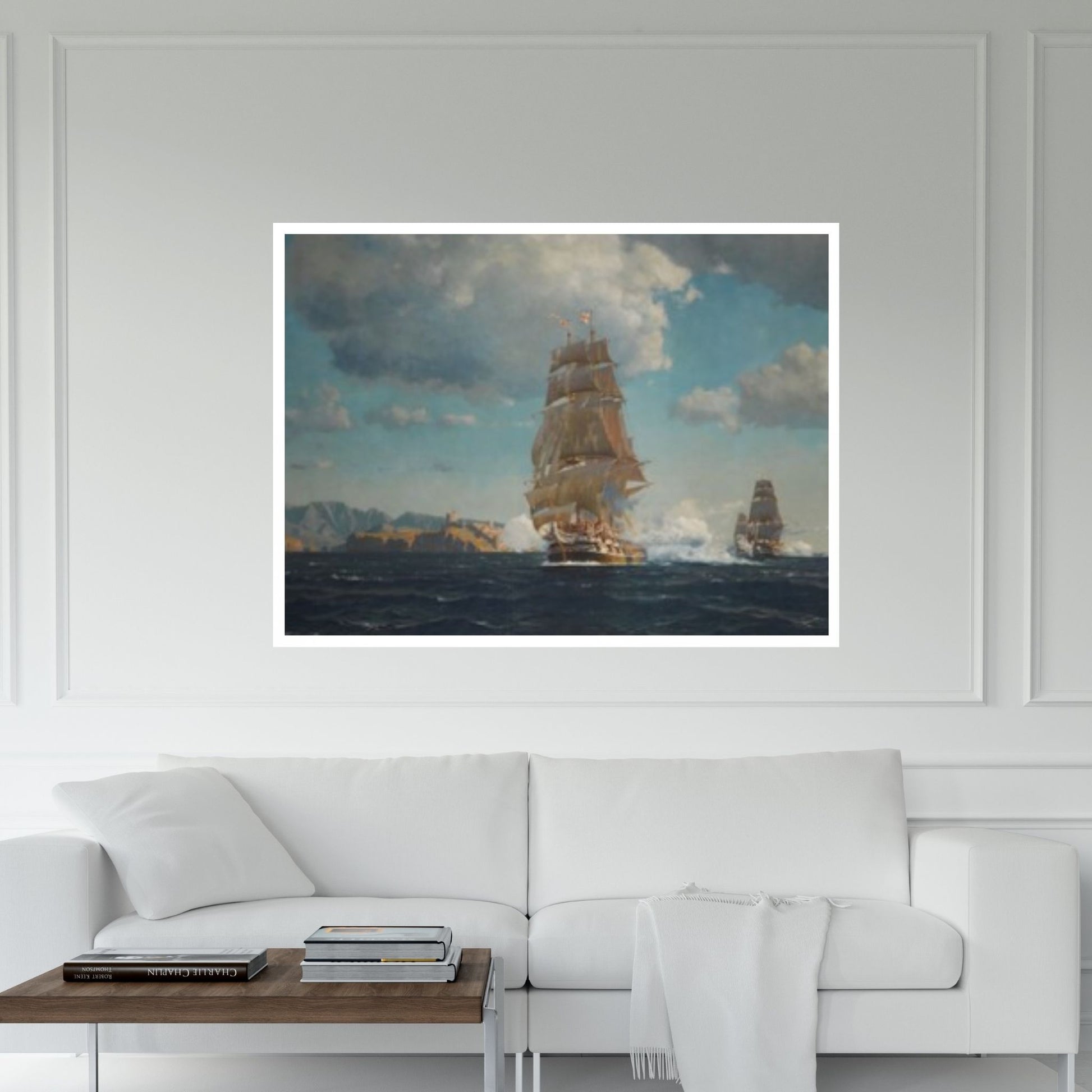 British Battleships Vintage Canvas Wall Art Painting - Vintage Seascape Painting, Ship Canvas Art - Y Canvas