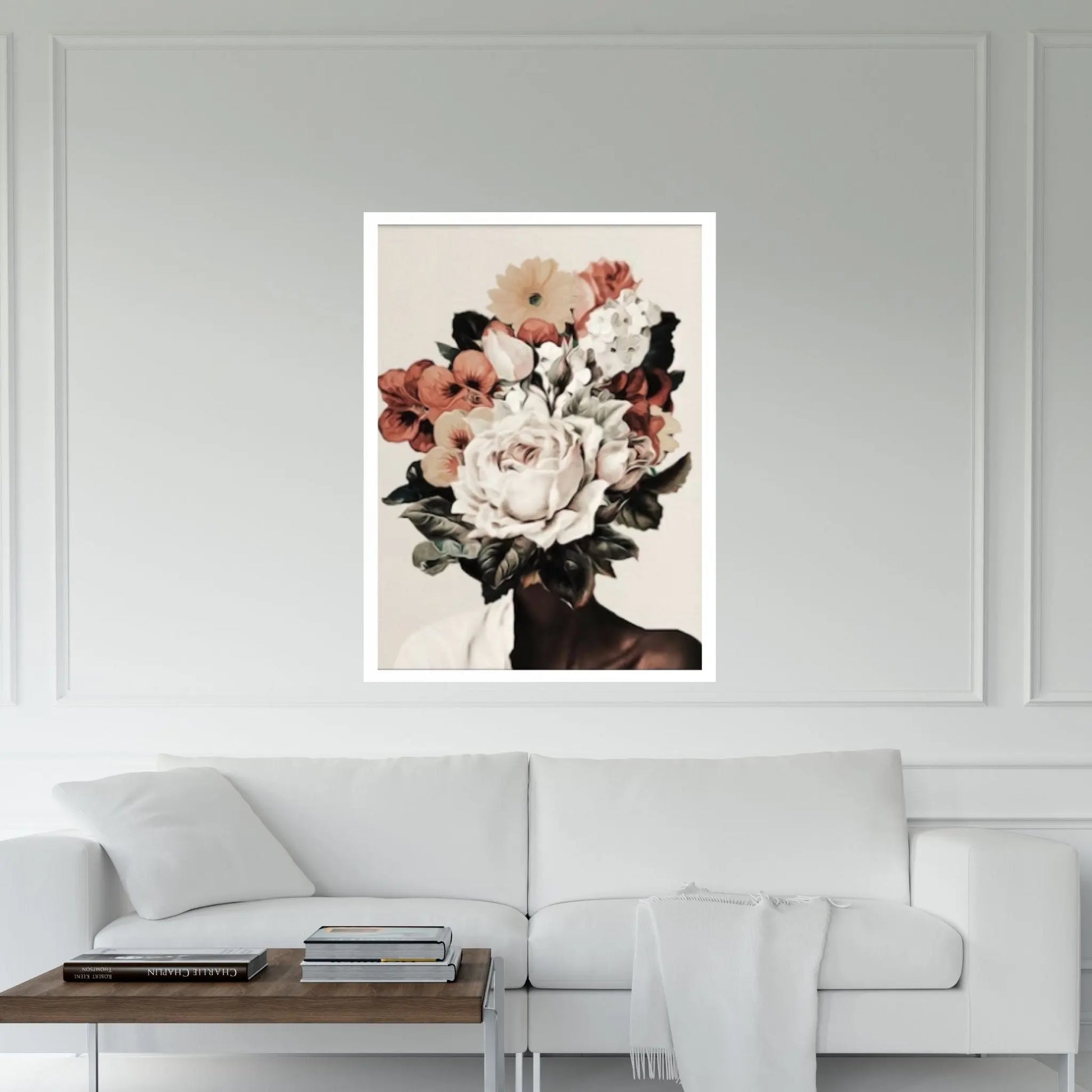 Black woman head flowers Canvas wall art,Black art, Black girl print, flower woman painting, Girl Flowers Poster - Y Canvas