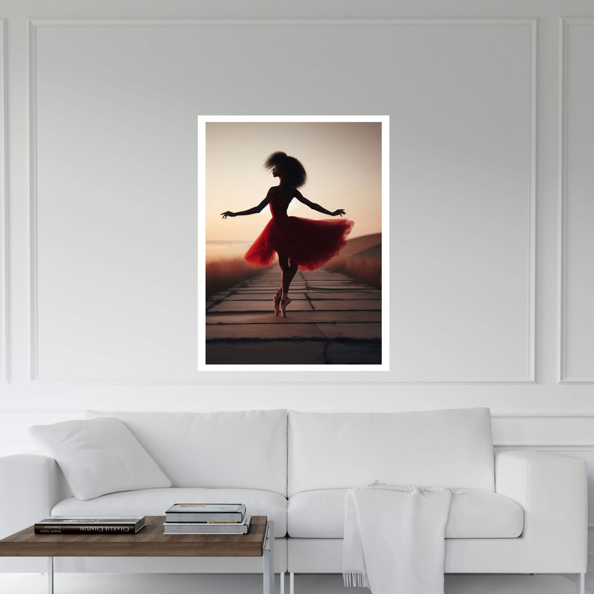 African Black Woman Ballerina in Red Dress Canvas Wall Art Home Decor - Y Canvas