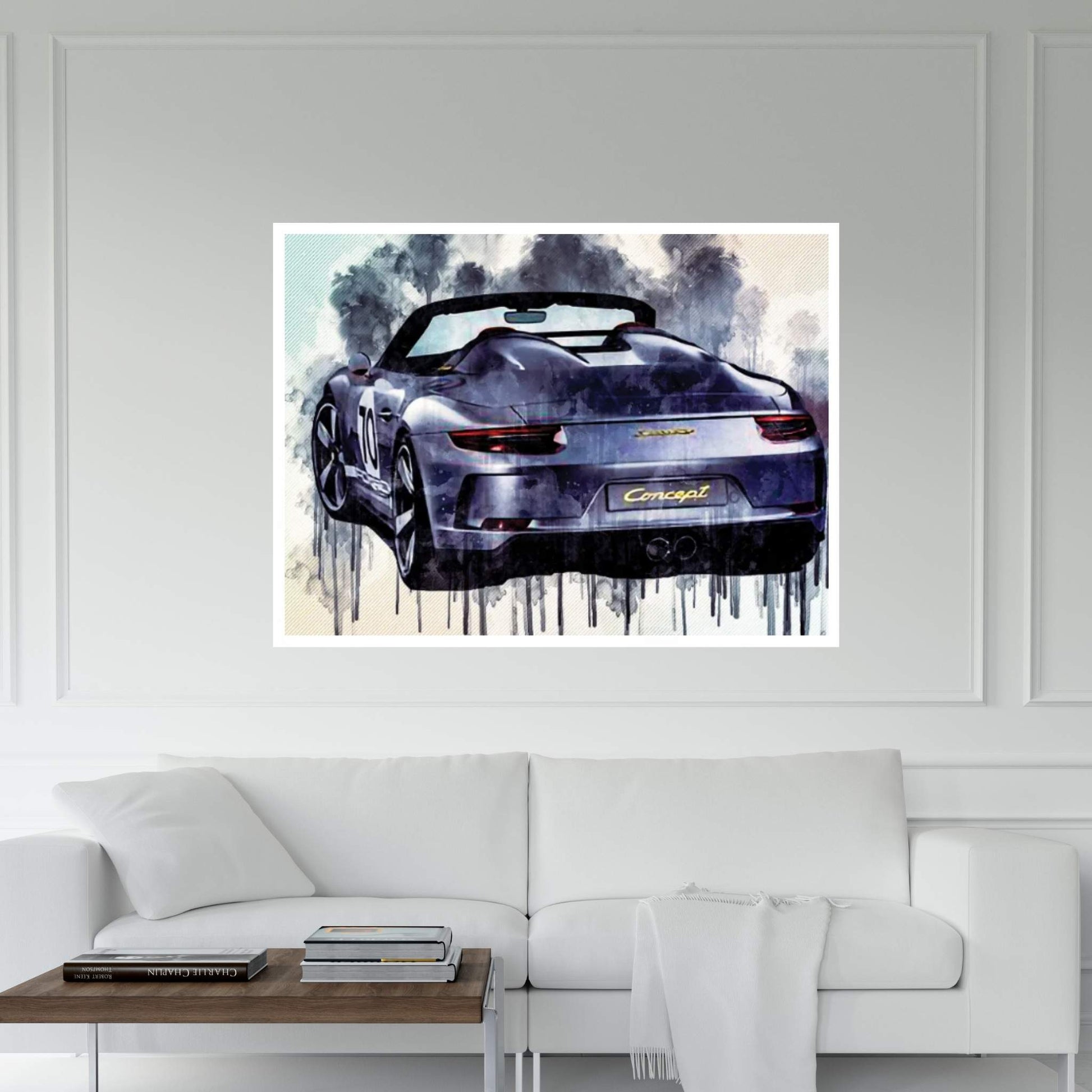 Porsche 911 Speedster Concept 2018 Silver Convertible Rear View Race Car German Sports Canvas Wall Art - Y Canvas