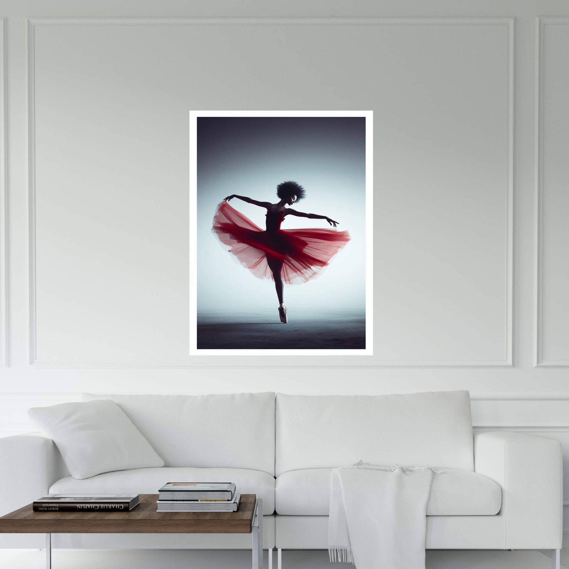 African Black Woman Ballerina in Red Dress Canvas Wall Art Home Decor - Y Canvas