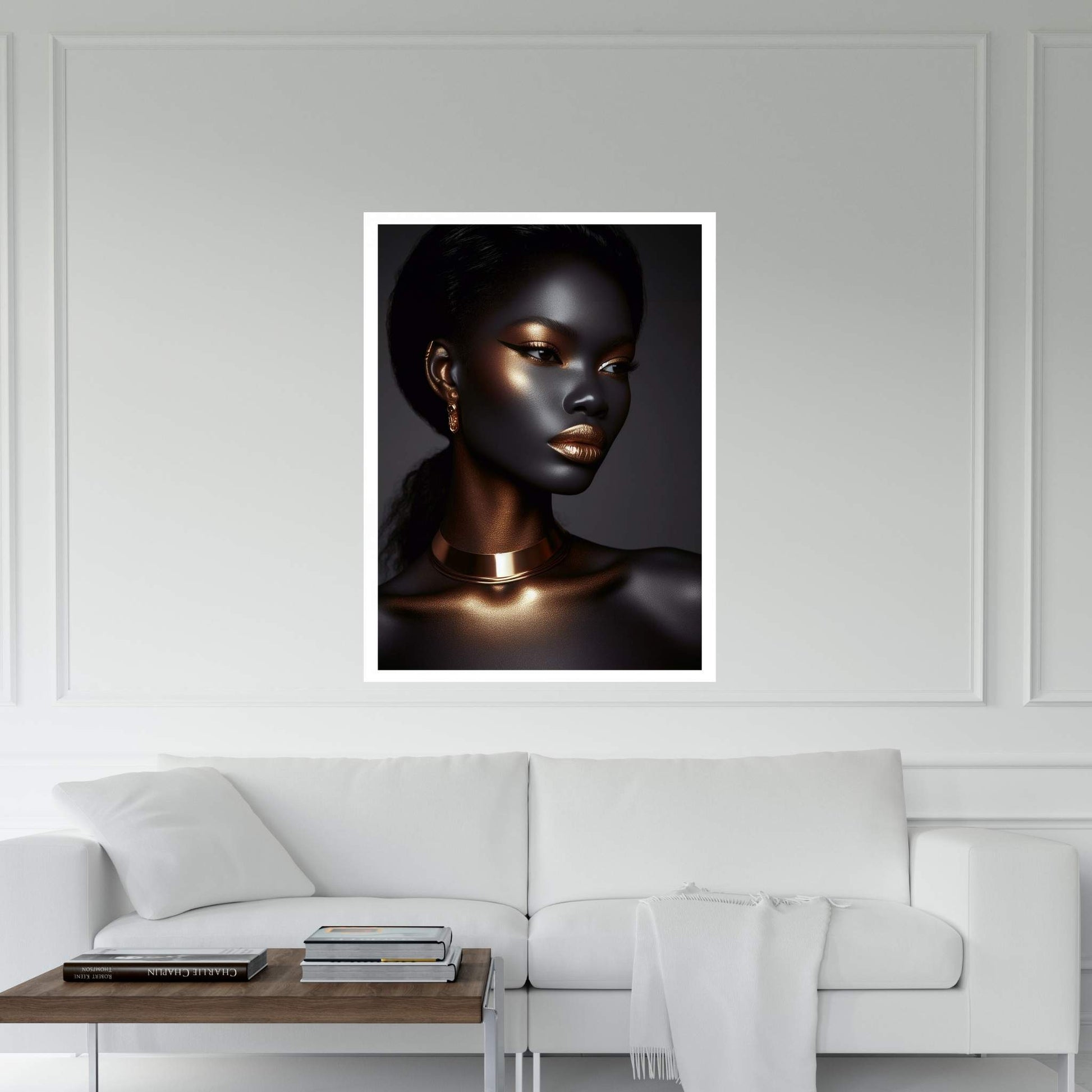 African Black Woman Gold Make-up Canvas Portrait Canvas Wall Art - Y Canvas