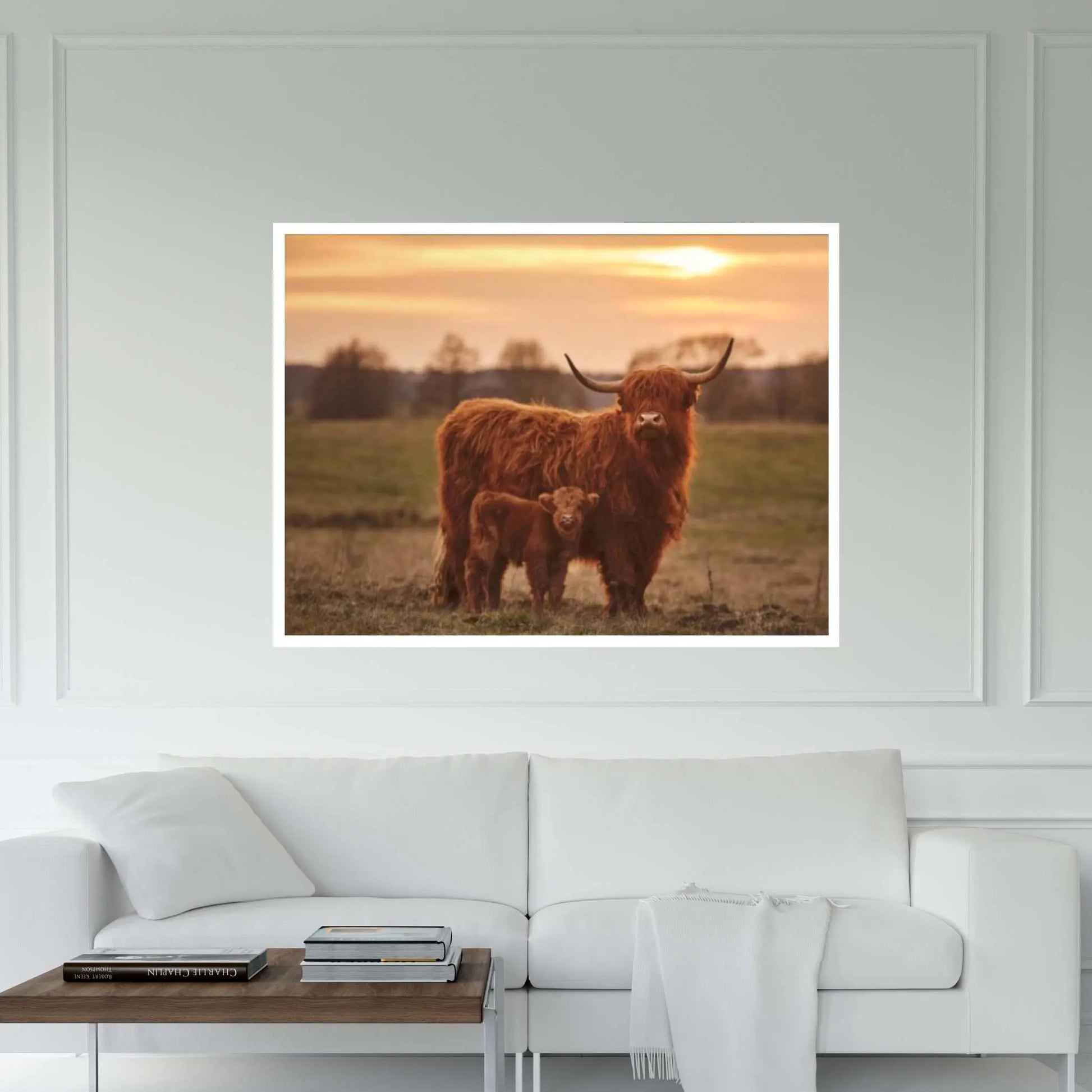 Baby Scottish Highland Cow Canvas Wall Art Design Animal Poster - Y Canvas