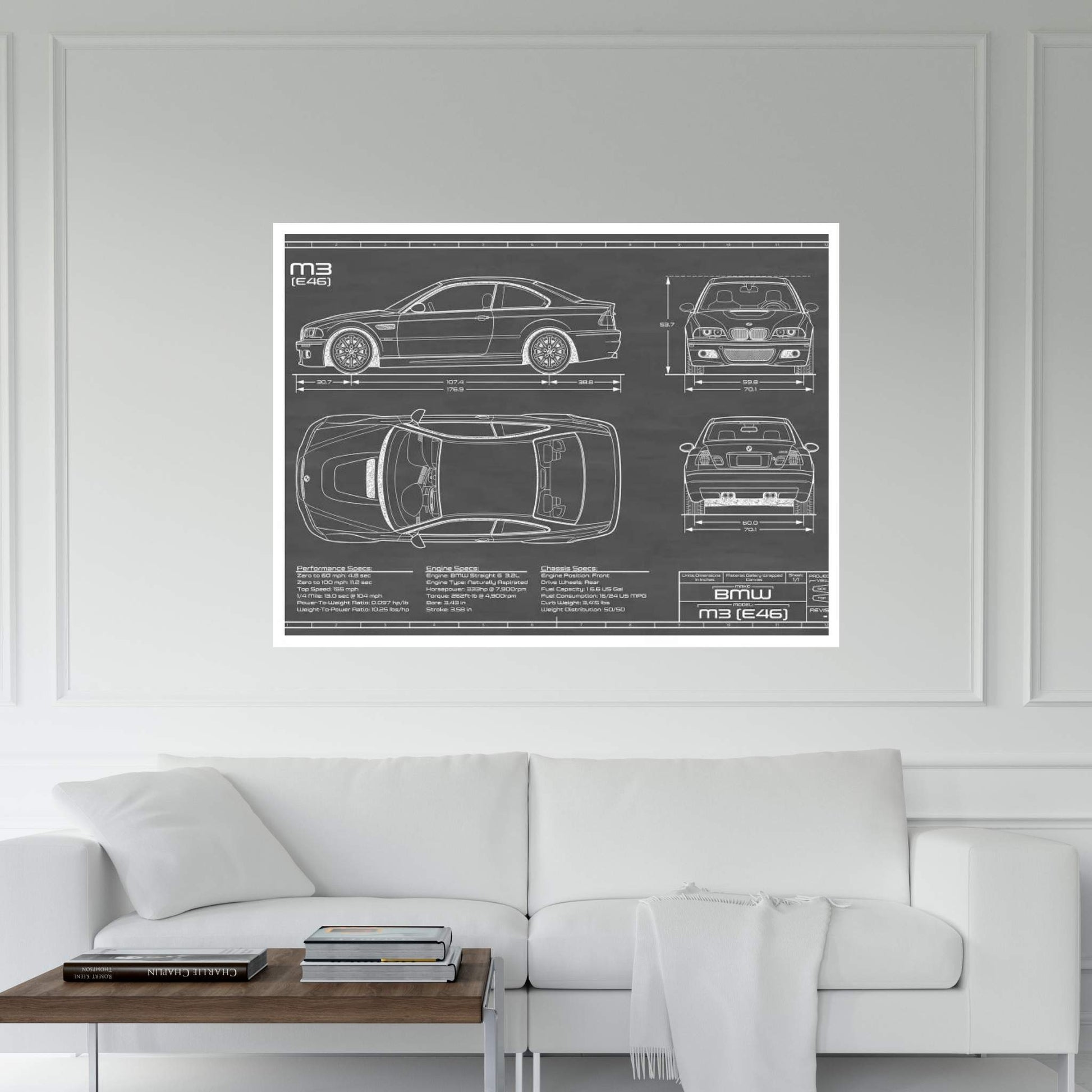 BMW M3 (E46) Black Canvas Wall Art - Y Canvas