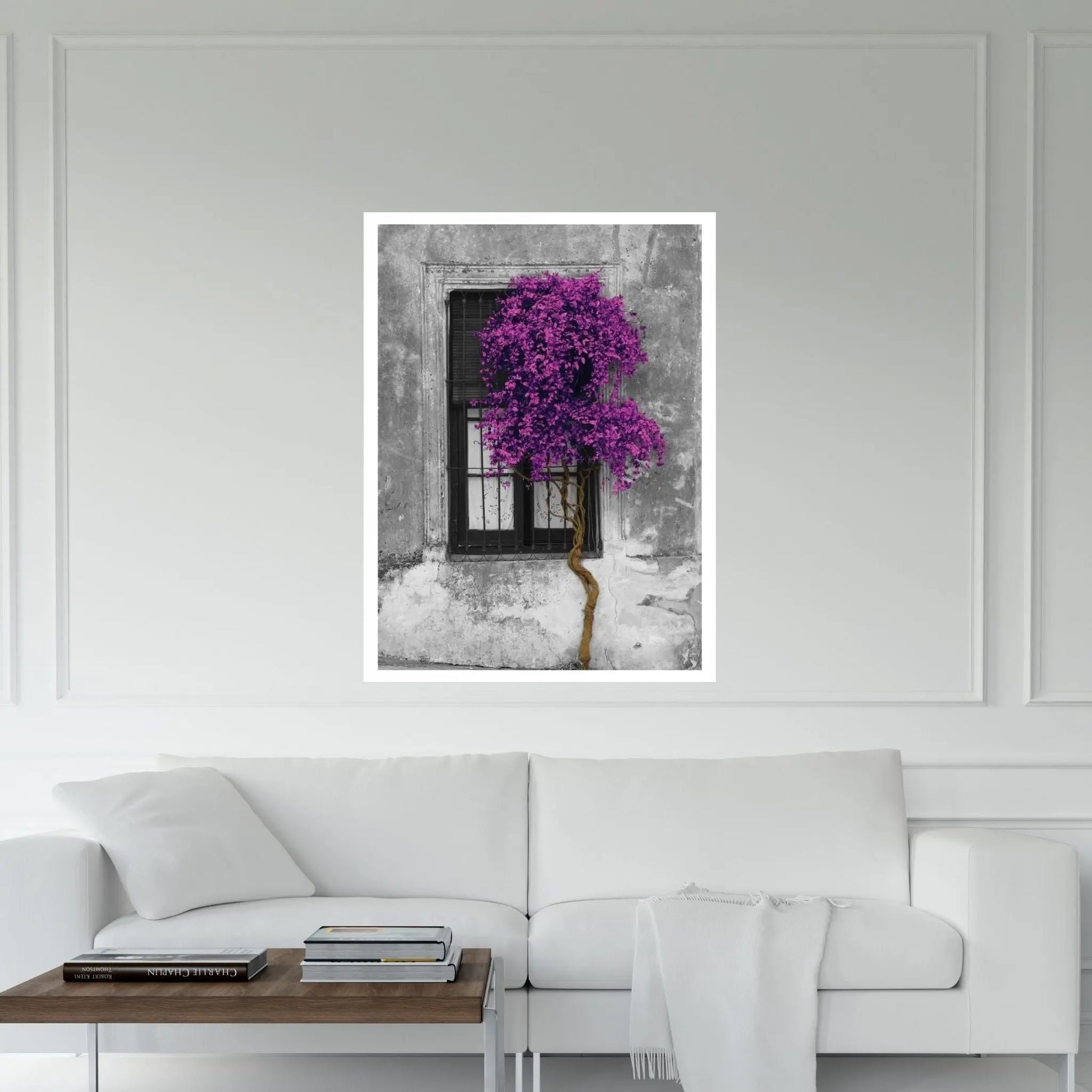 Tree in Front of Window Purple Pop Color Pop Canvas Wall Art - Y Canvas