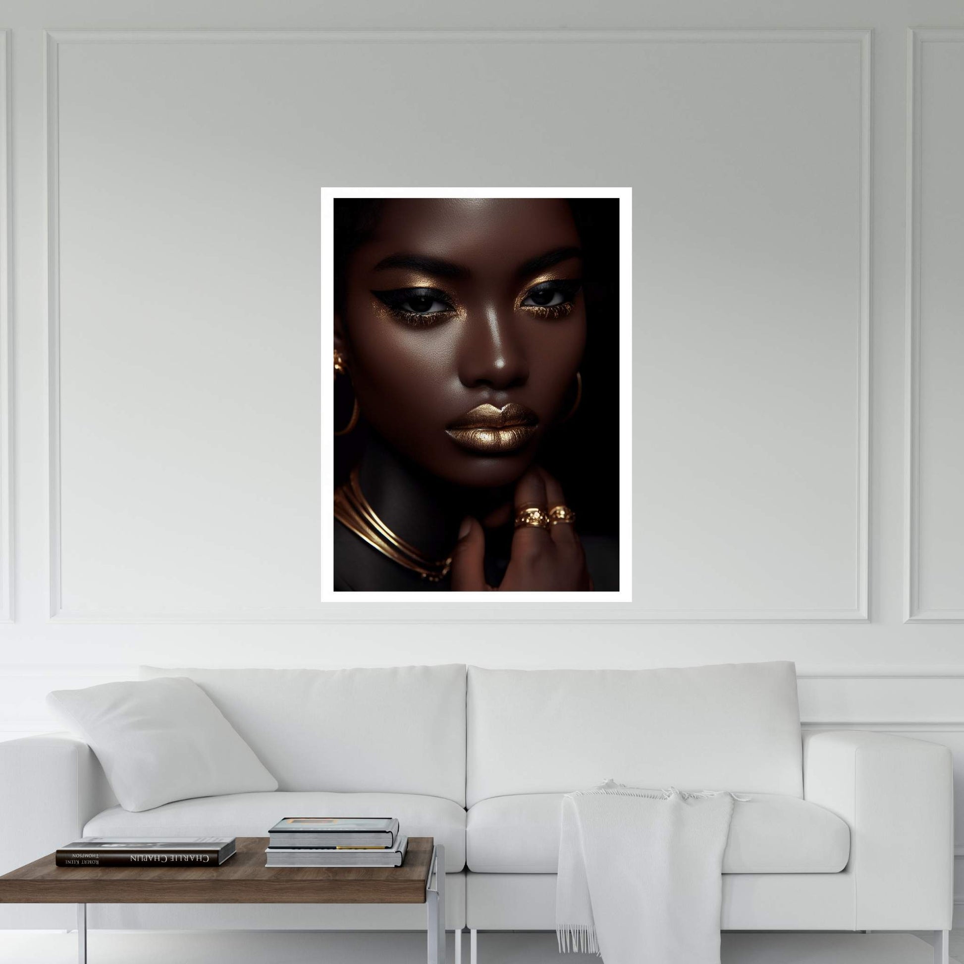 African Black Woman Gold Make-up Canvas Portrait Canvas Wall Art - Y Canvas