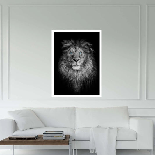 African Lion Canvas Wall Art, Lion wall art, black and white blue eyes lion Canvas Print - Y Canvas