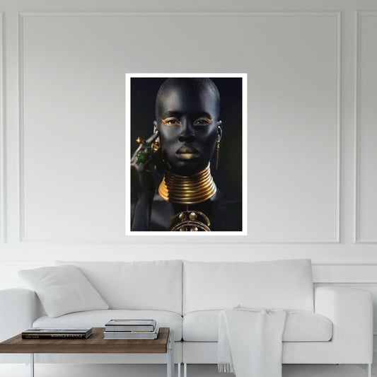 African Woman, Modern Wall Art, Golden Make-Up Woman Print on Canvas Wall Art - Y Canvas