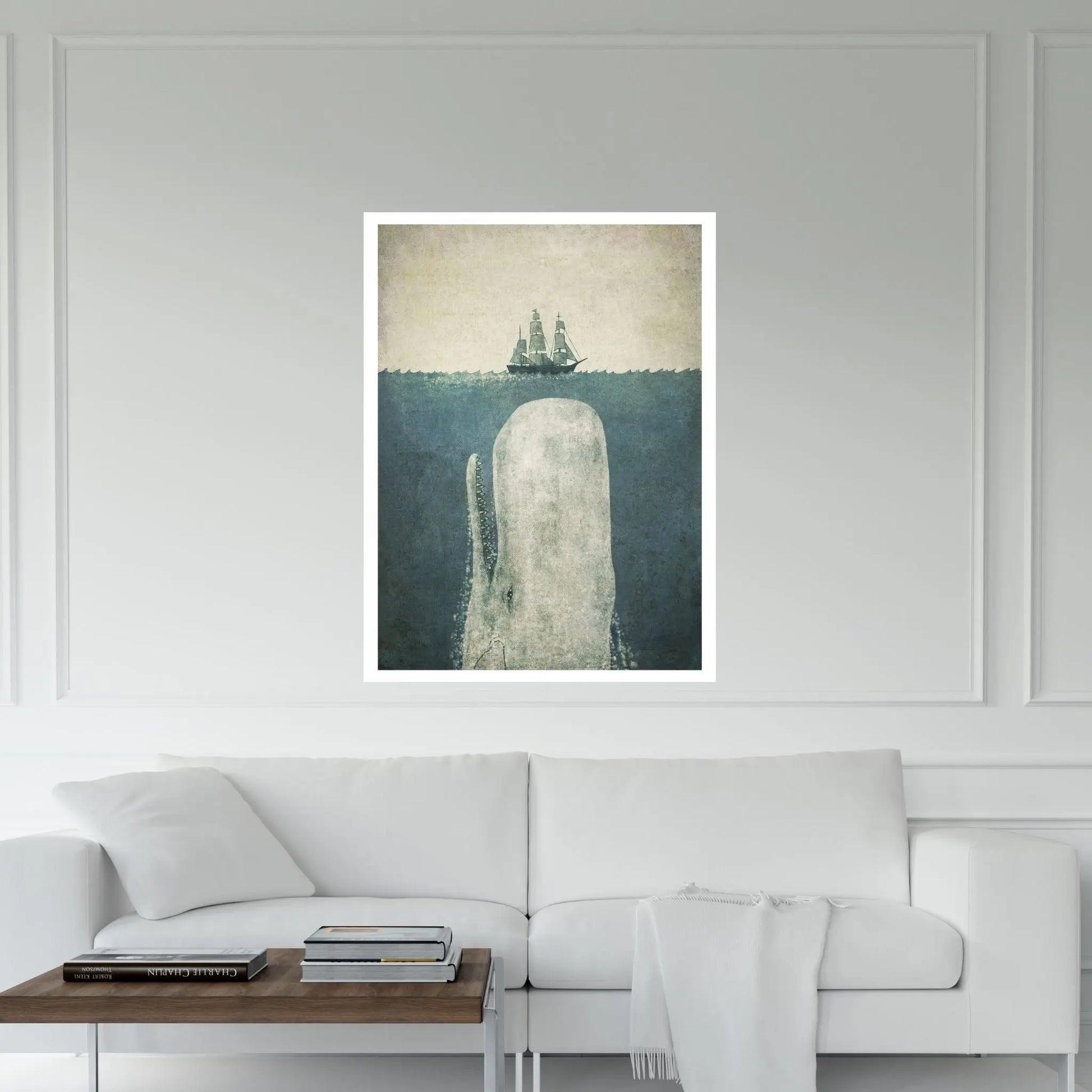 White Whale Canvas Wall Art - Y Canvas