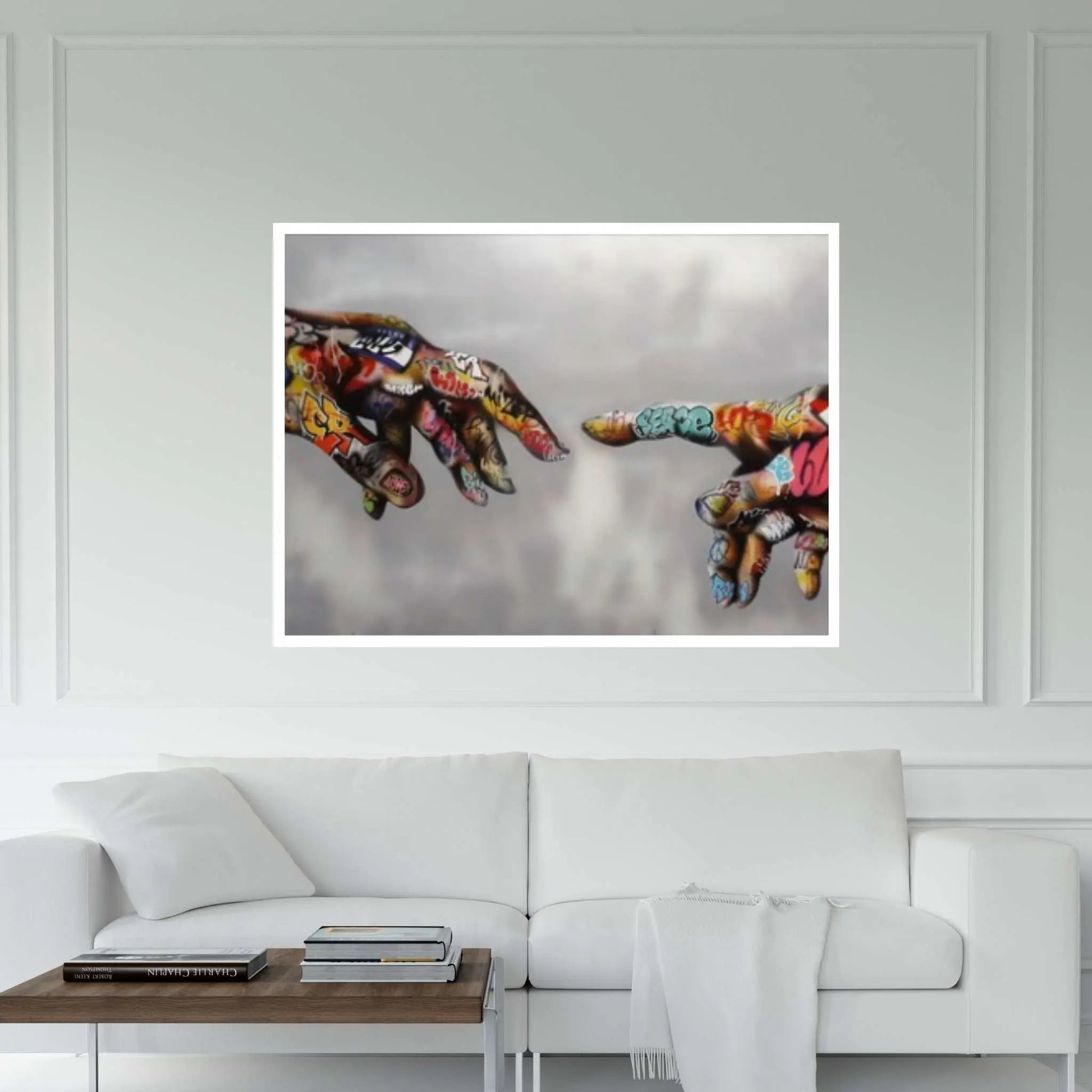 Banksy Canvas Wall Art, Creation of Adam Decor, Creation of Graffiti Adam - Y Canvas