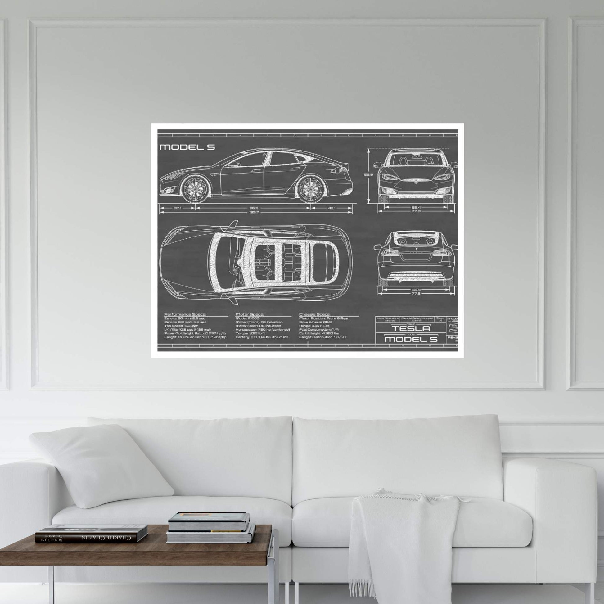 Tesla Model S (2016-2020) | Black Canvas Wall Art - Y Canvas