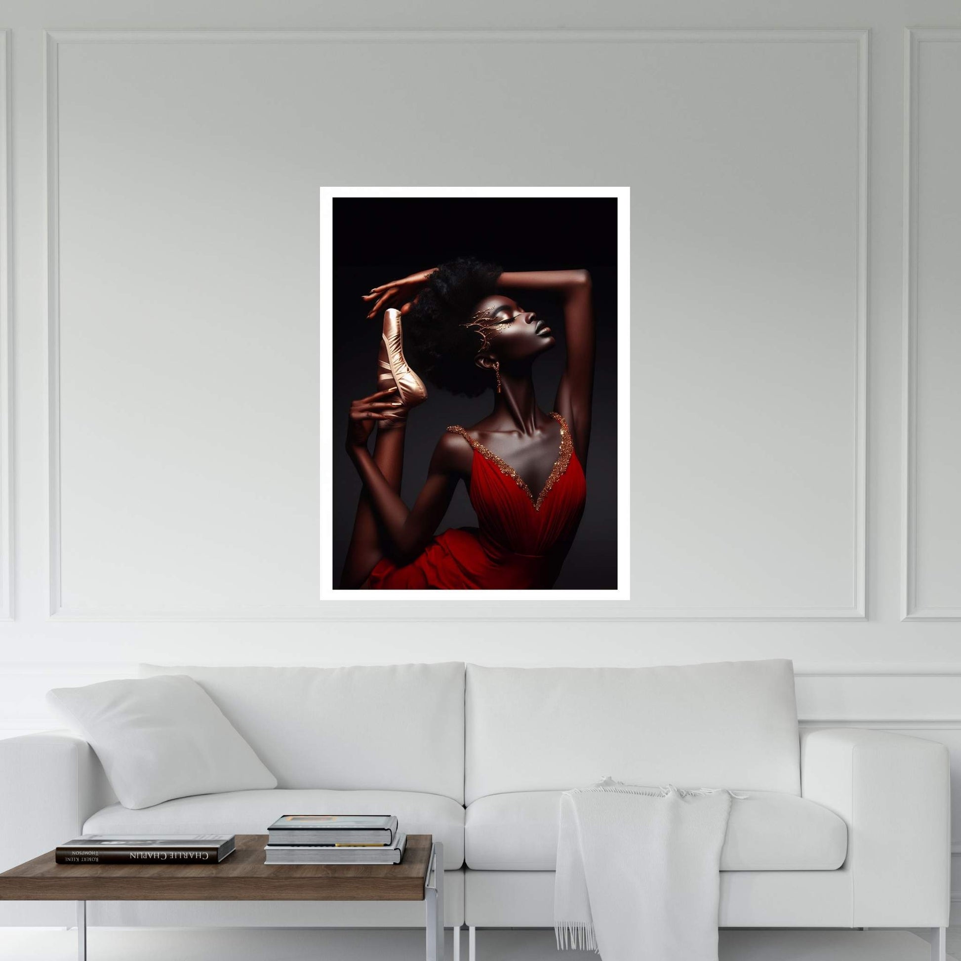 African Black Woman Ballerina in Red Dress Canvas Wall Art Home Decor - Y Canvas