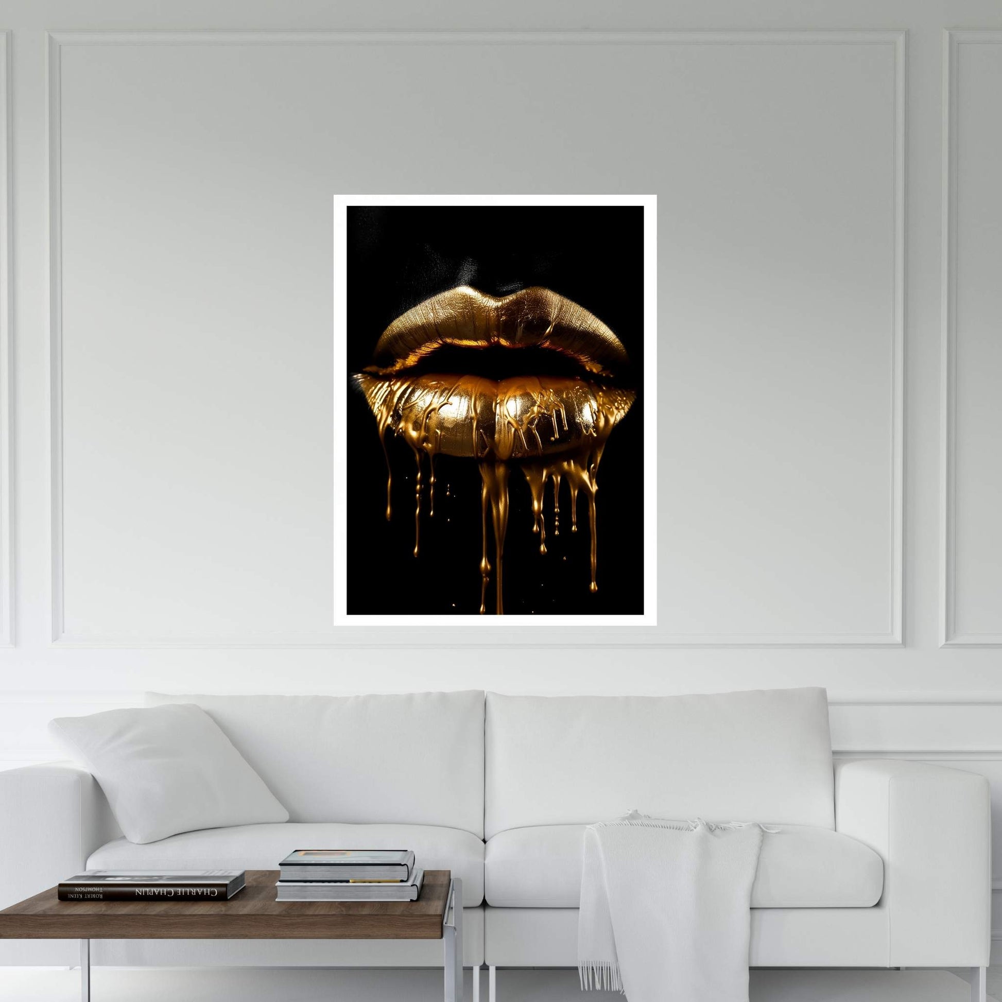 Gold Lips Woman Black Woman Gold Lips Canvas Wall Art - Y Canvas