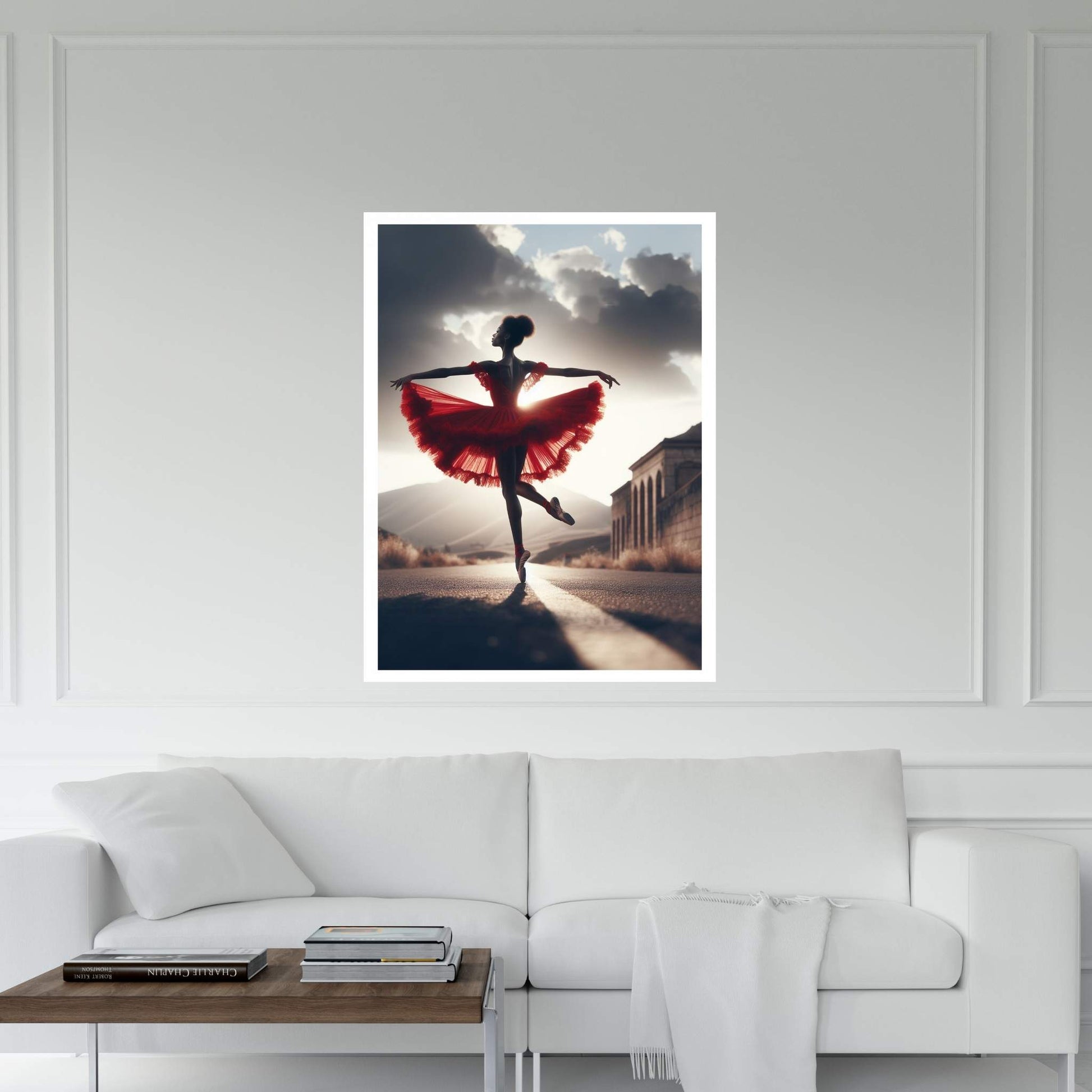 African Black Woman Ballerina in Red Dress Canvas Wall Art Home Decor - Y Canvas