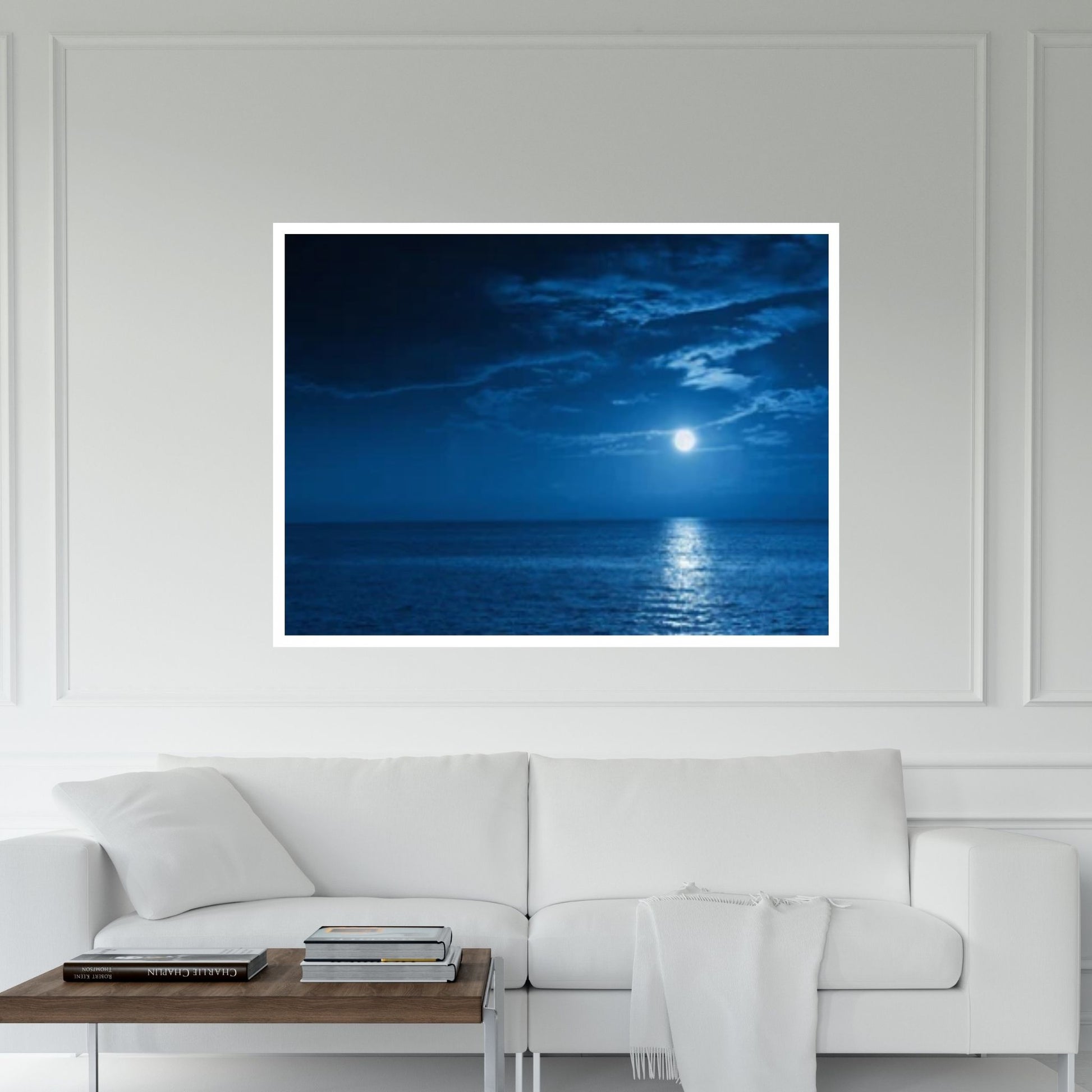 Sea At Night Vintage Canvas Wall Art Painting - Seascape Oil Canvas Painting - Sea Under Night Moonlight Art Print - Y Canvas