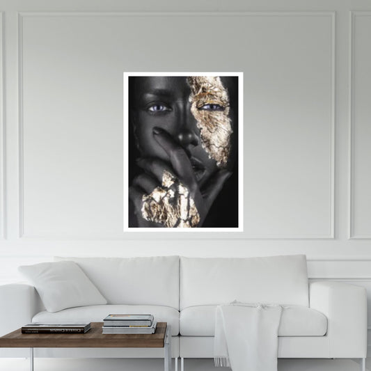 African Art Wall Decor, African Woman Makeup Wall Art, Abstract Canvas Art, Modern Gold Lips Wall Art - Y Canvas