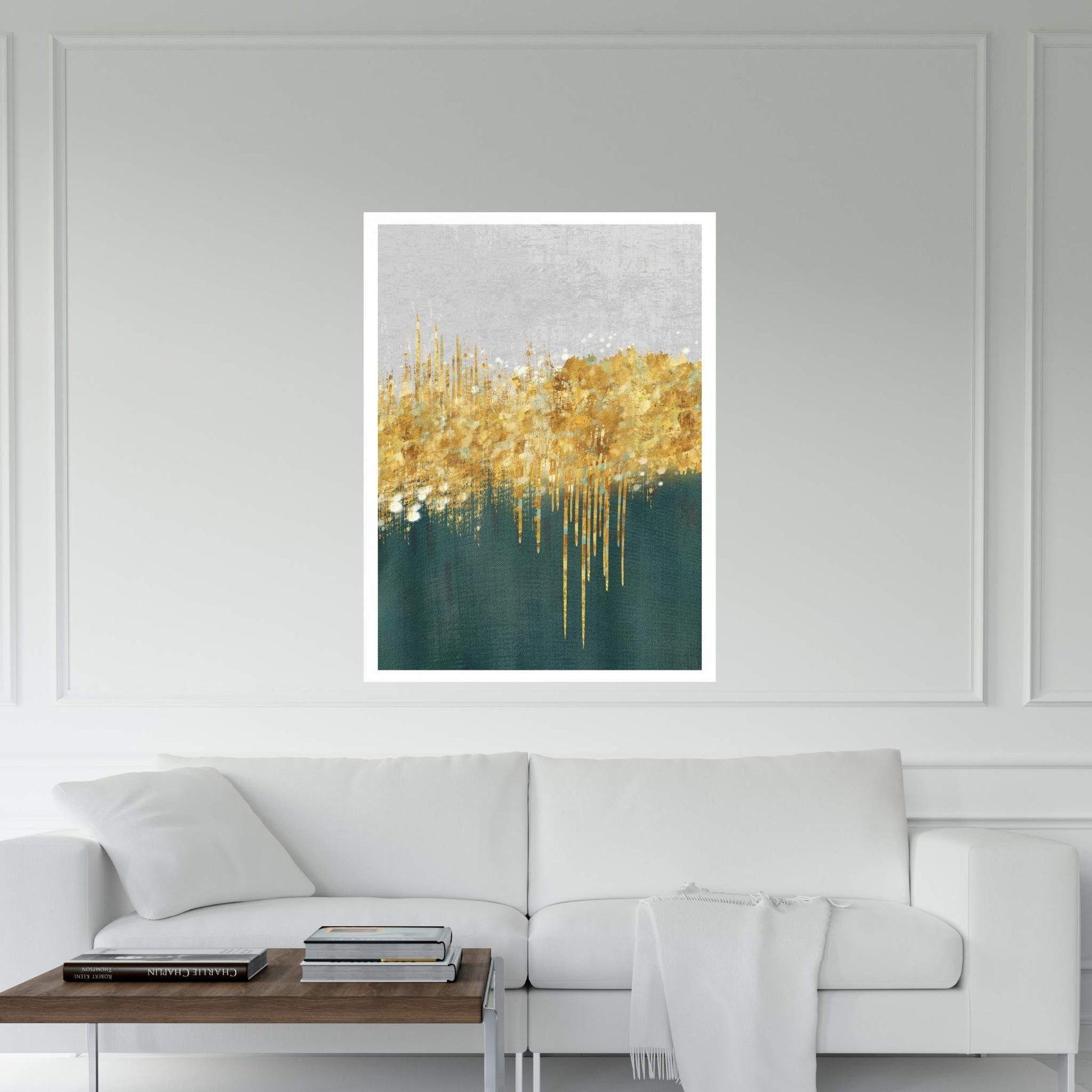 Modern Abstract Green Gold White Canvas Wall Art - Y Canvas