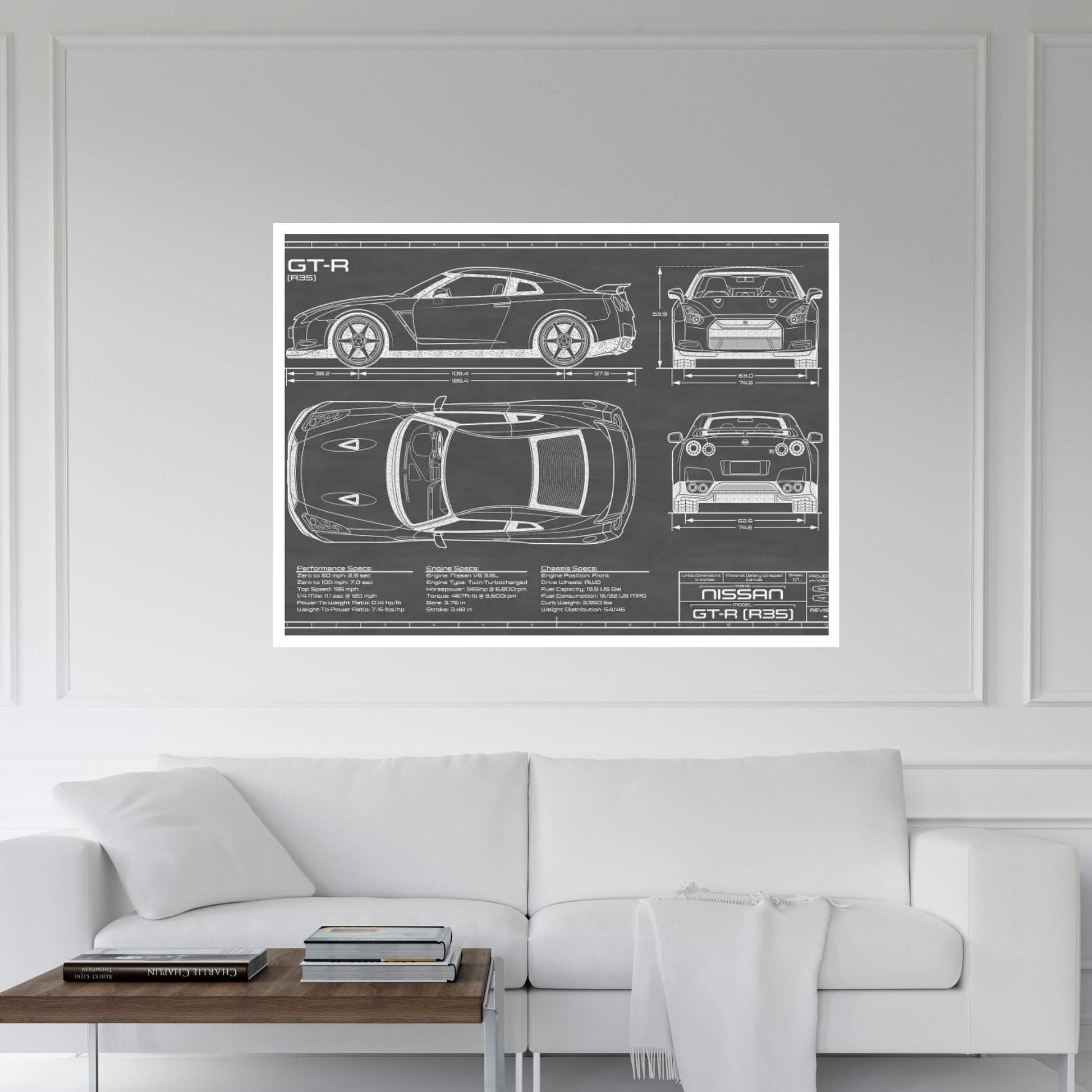 Nissan GT-R (R35) Skyline | Black Canvas Wall Art - Y Canvas