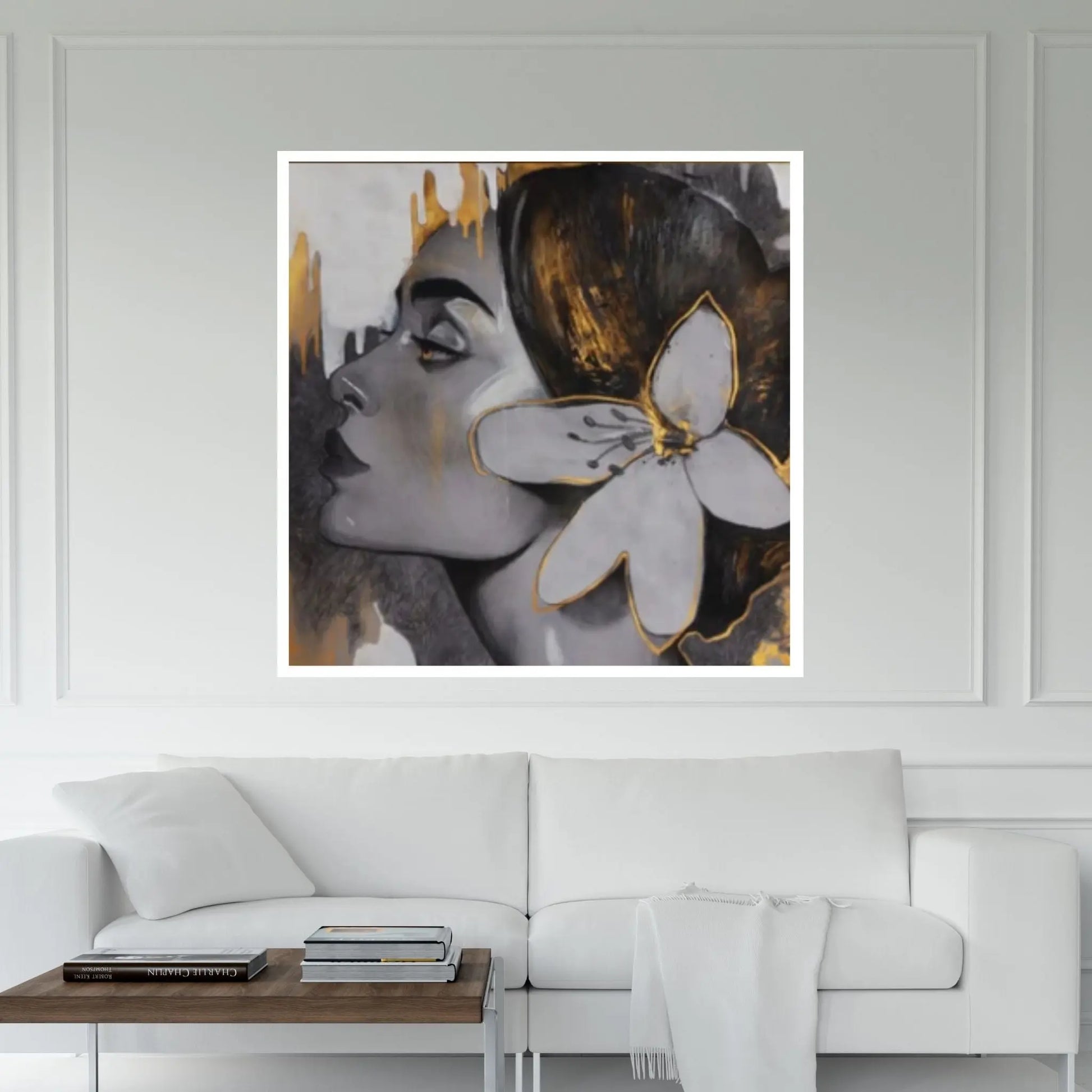 Hand-painted Art "Golden Woman" Modern Painting, Woman Portrait Canvas Wall Art, Face Canvas Art - Y Canvas