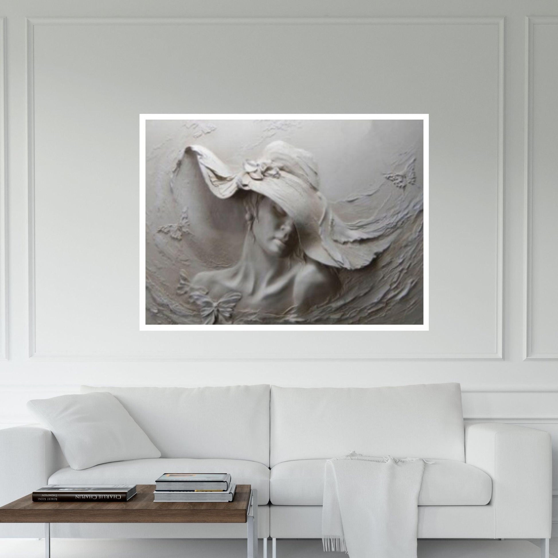 Woman Portrait Woman in Hat Canvas Wall Art, Stone Woman Canvas Print, Woman in Hat Wall Art - Y Canvas