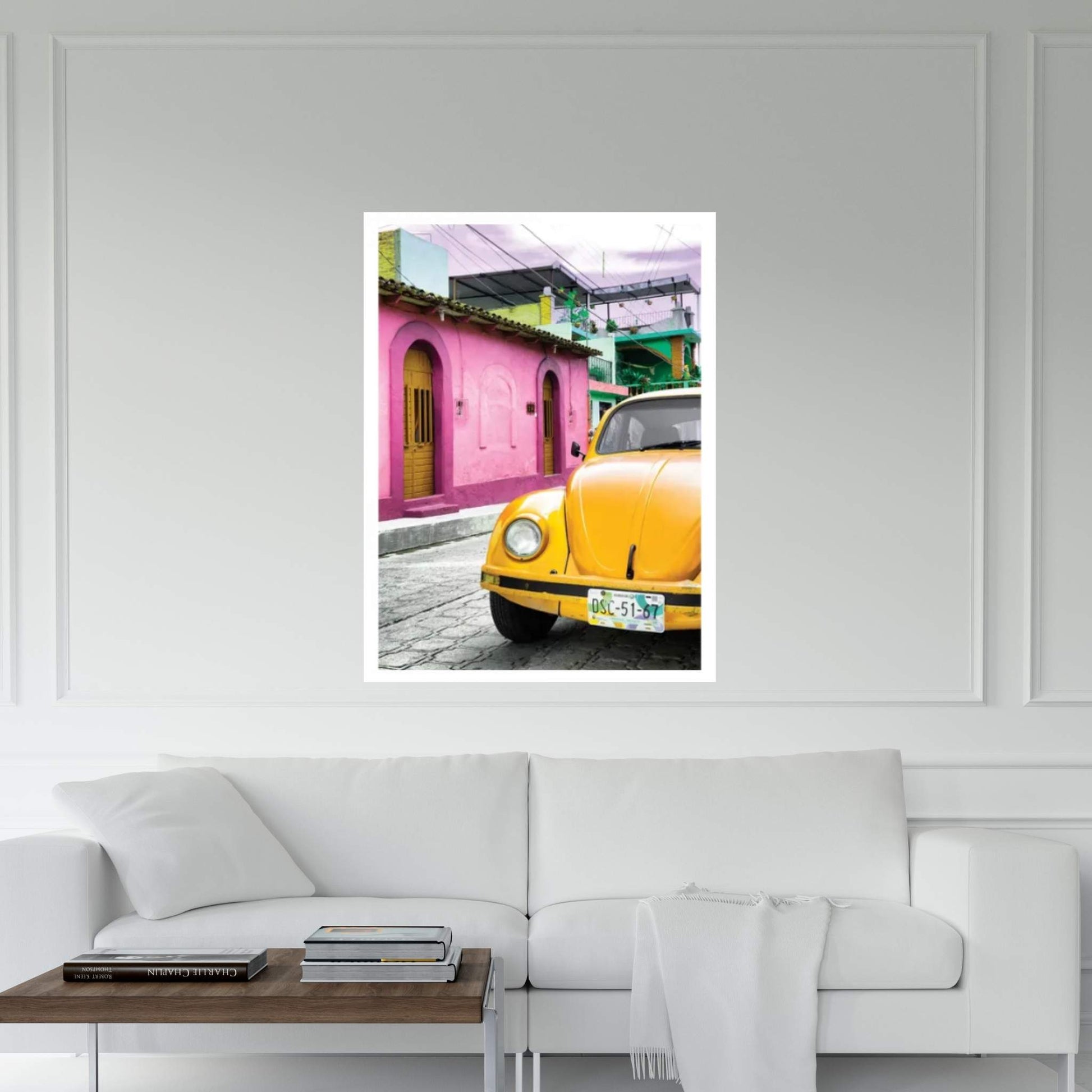 Yellow VW Beetle Car Canvas Wall Art - Y Canvas