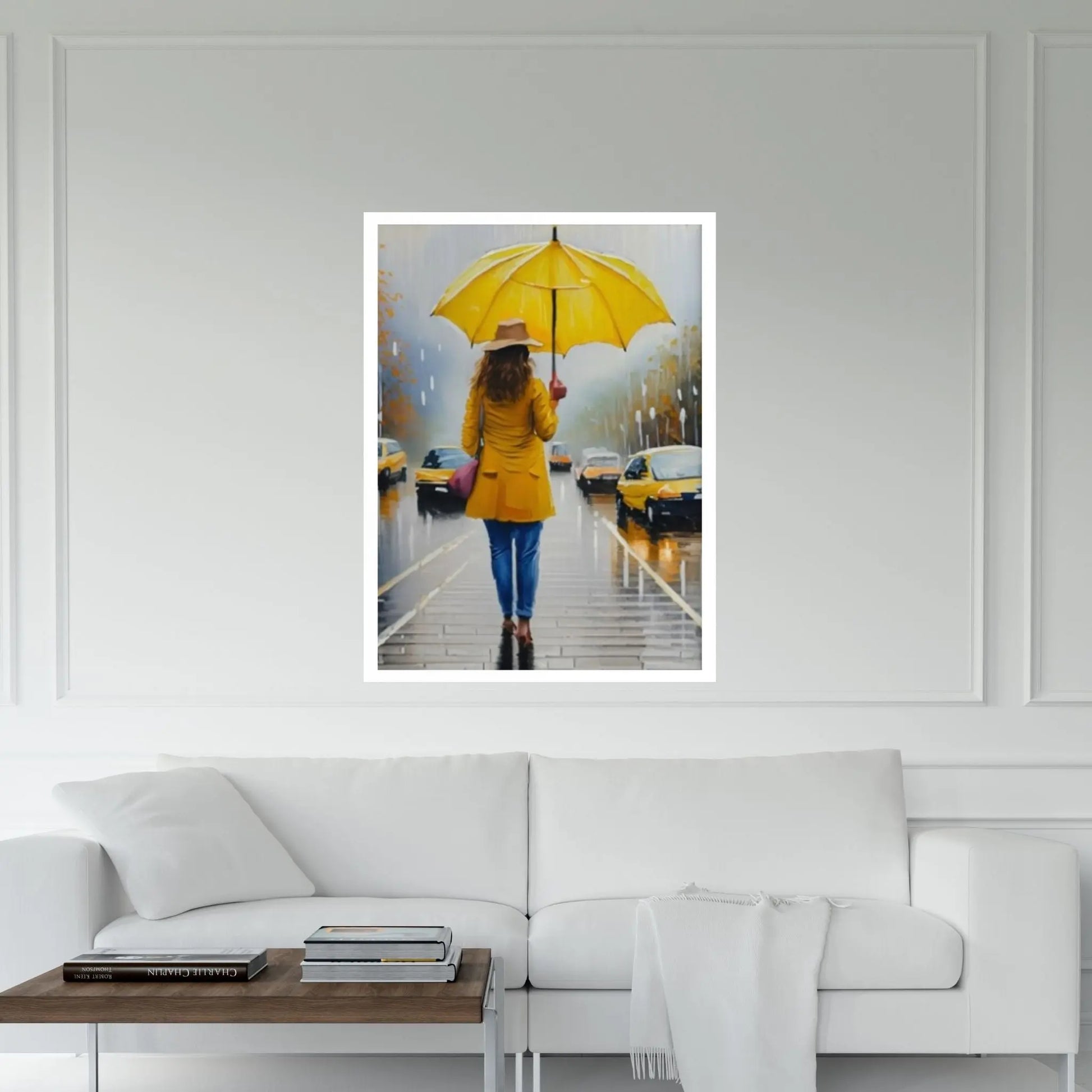 Yellow Color People Umbrella Canvas WAll Art Home Decor Poster Print - Y Canvas