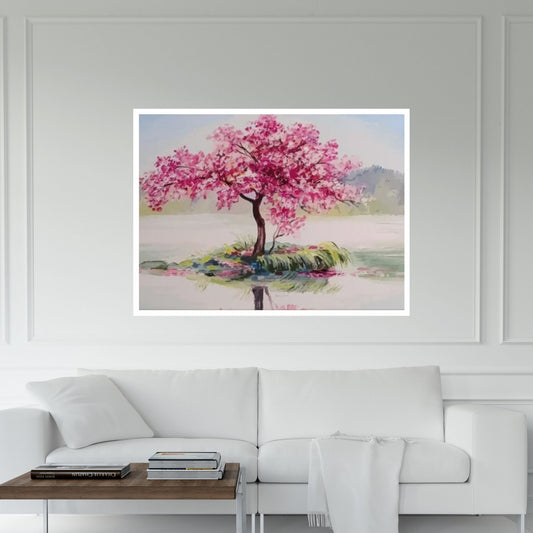 Pink Tree Painting Print, View Wall Print, Pink Tree Wall Art living room decor - Y Canvas