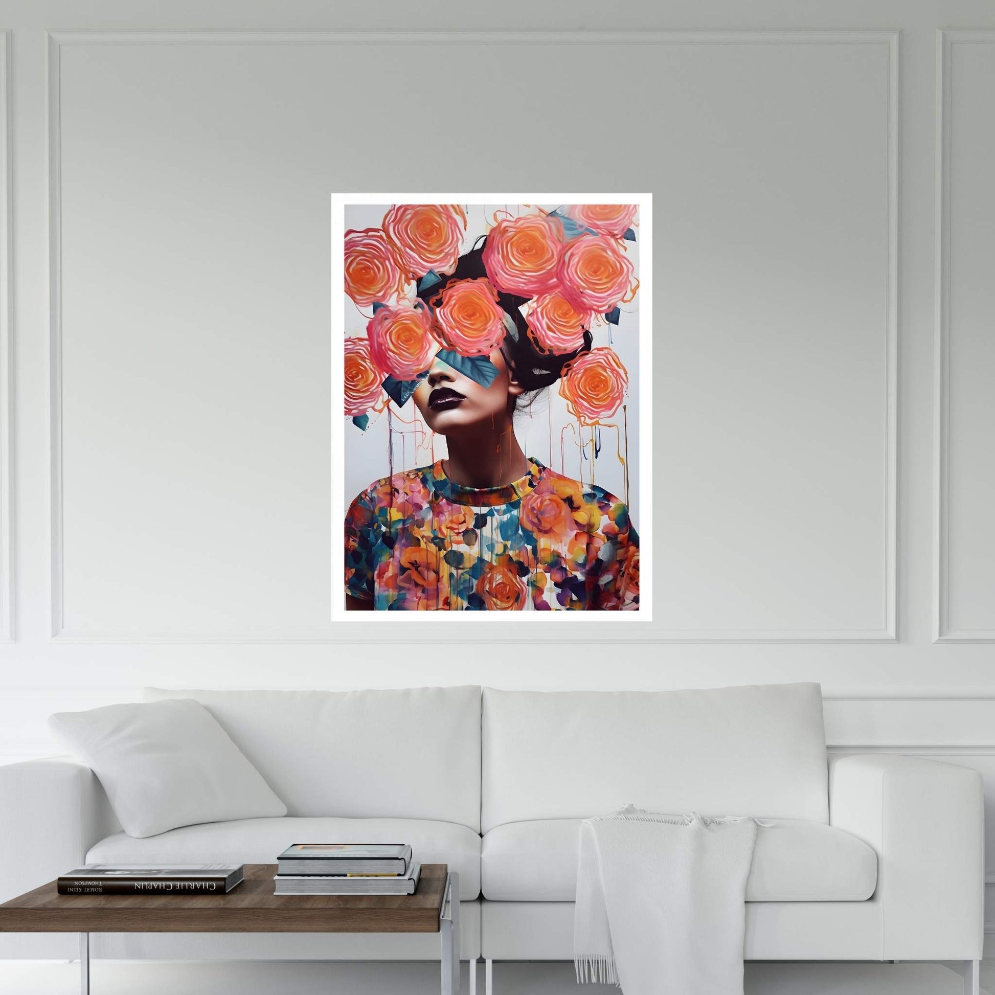 Woman Portrait Flower Head Canvas Wall Art - Y Canvas