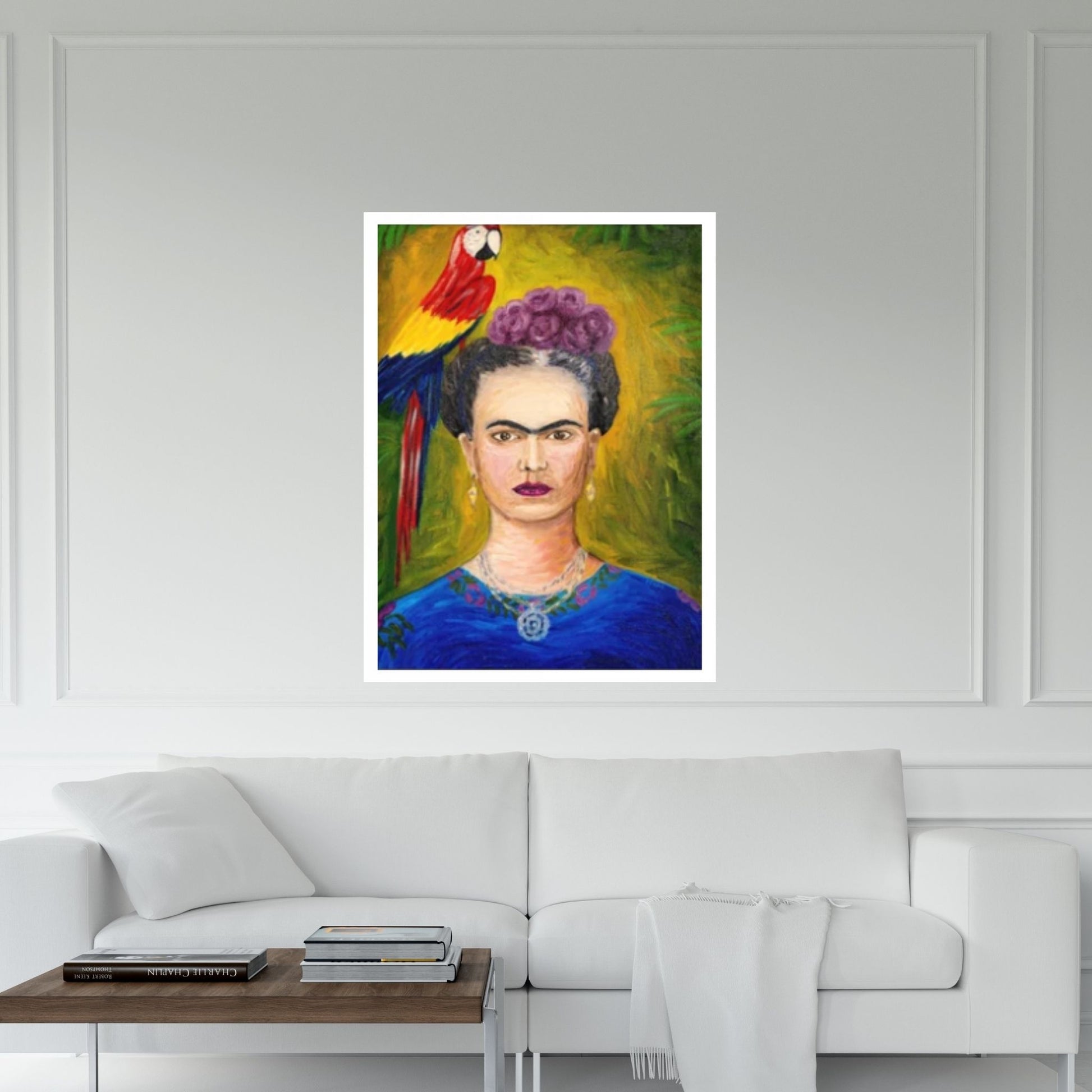 Frida Kahlo Art Canvas Wall Art, Holding a Cup of Tea & Cigarette Decoration - Y Canvas