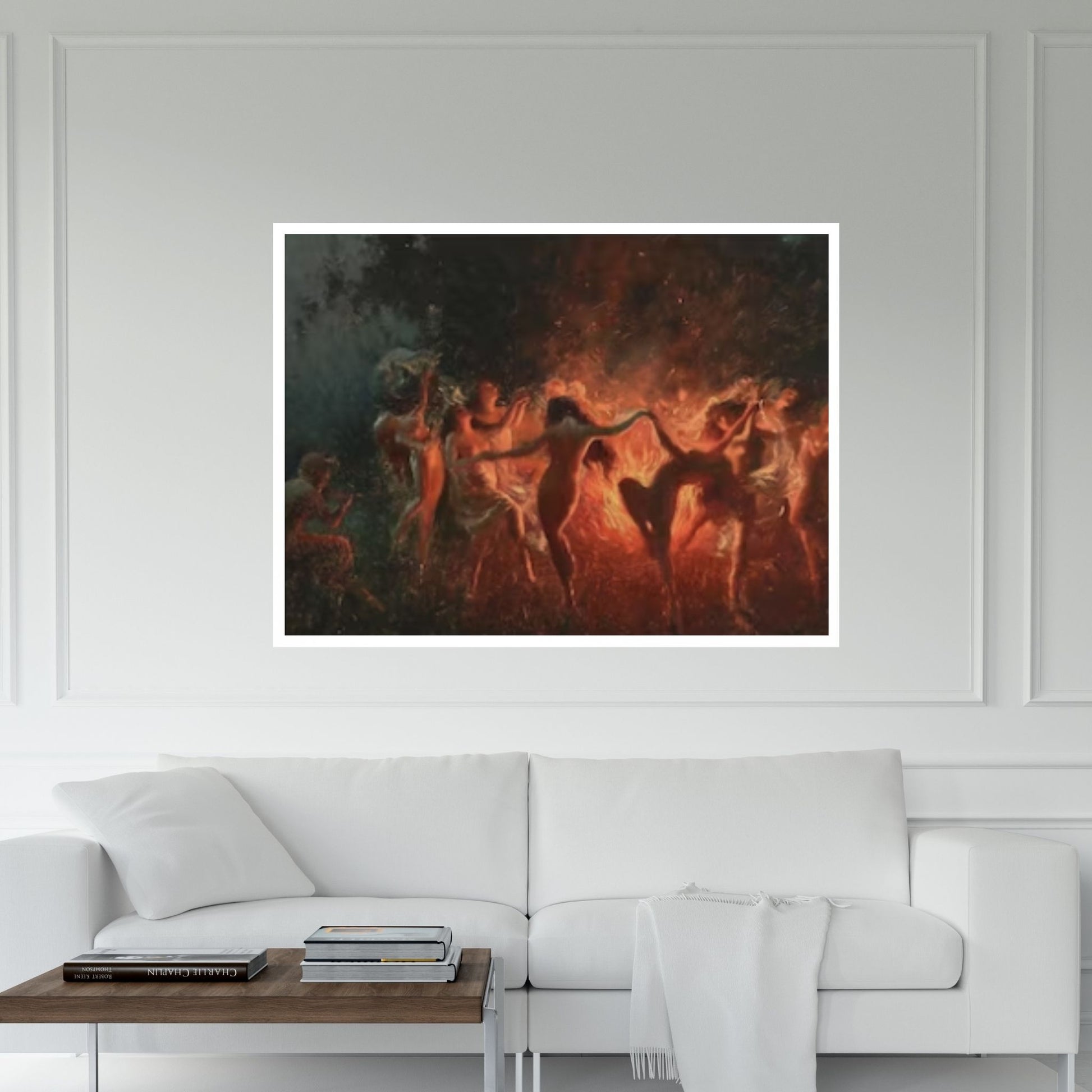 Joseph Tomanek /Large Size Painting, Witches Magic, Red Black, Fire Dance (1889) Print On Canvas - Y Canvas