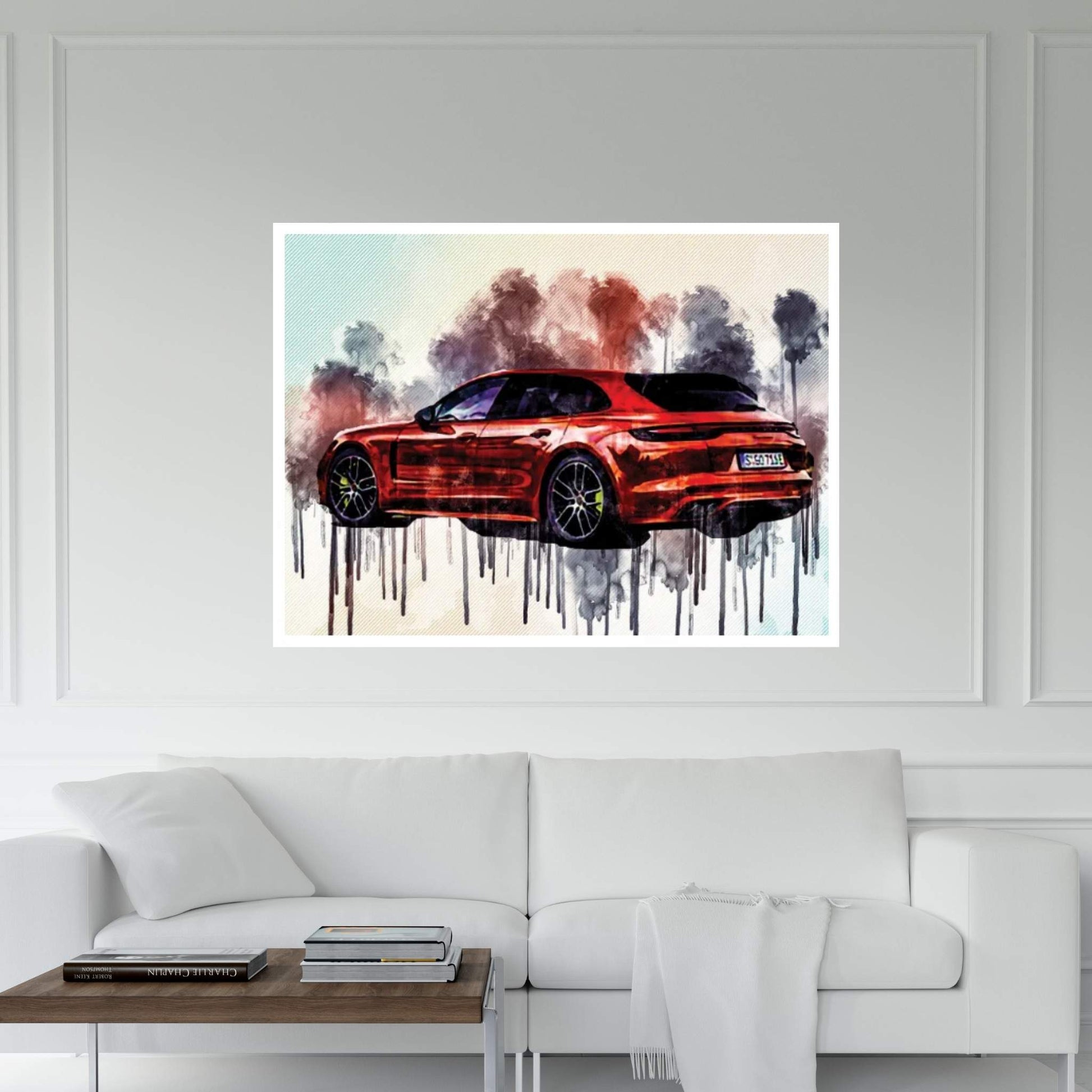 Porsche Panamera 4 E-Hybrid Sport Turismo 2021 Rear View Exterior Orange Sports Tuning Panamera German Sports Cars Canvas Wall Art - Y Canvas