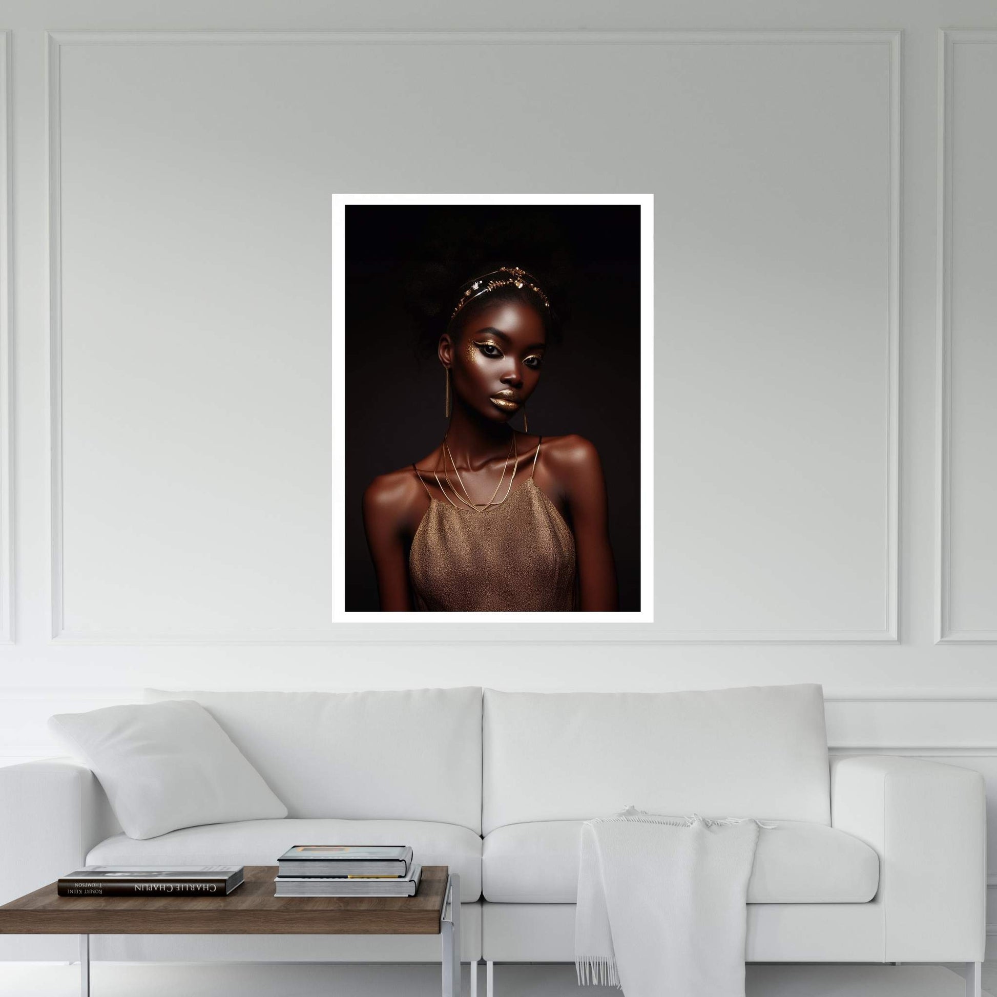 African Black Woman Gold Make-up Canvas Portrait Canvas Wall Art - Y Canvas