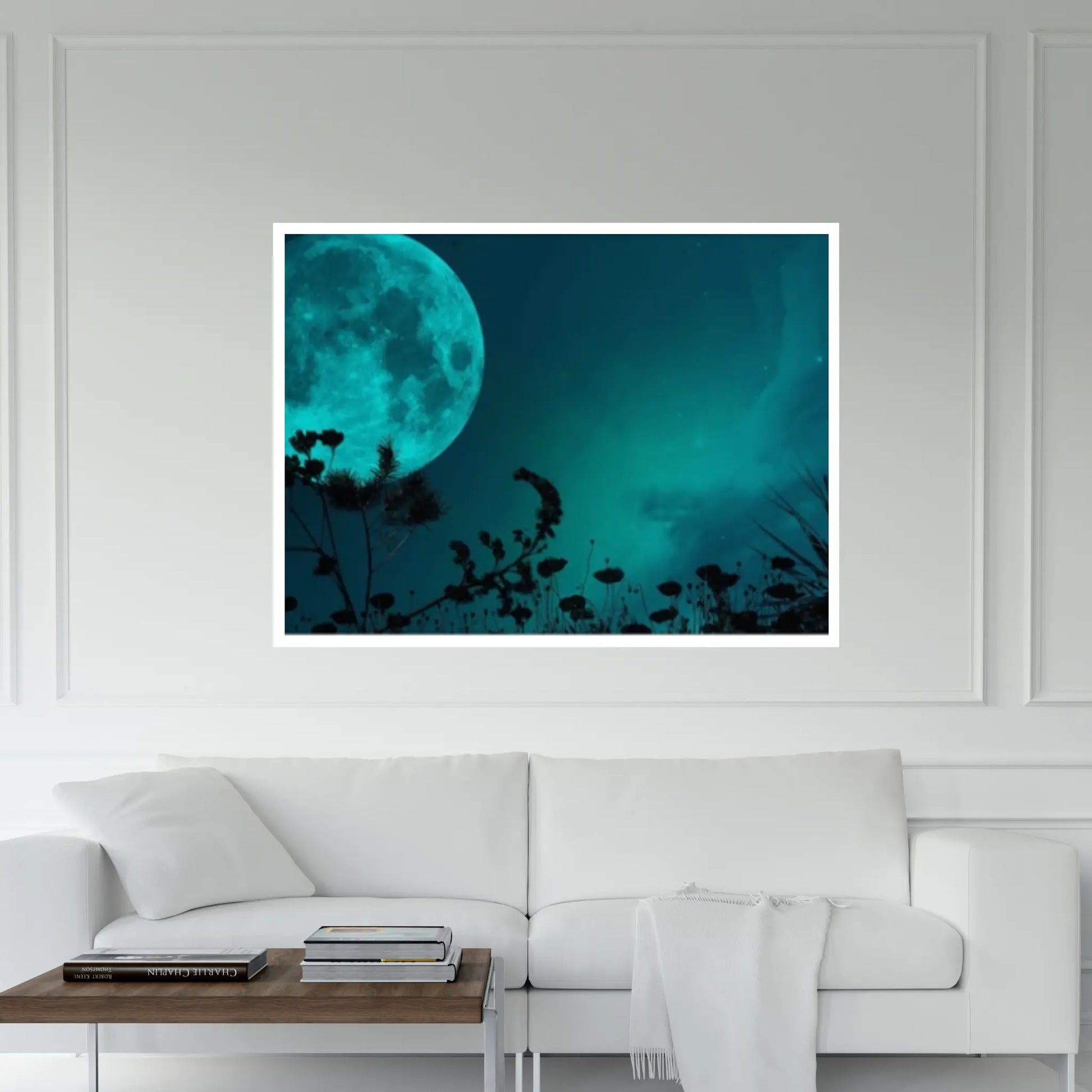 Green Moon at Night Natural Canvas Wall Art Landscape Printing Wall Art print Canvas Wall Art Poster - Y Canvas