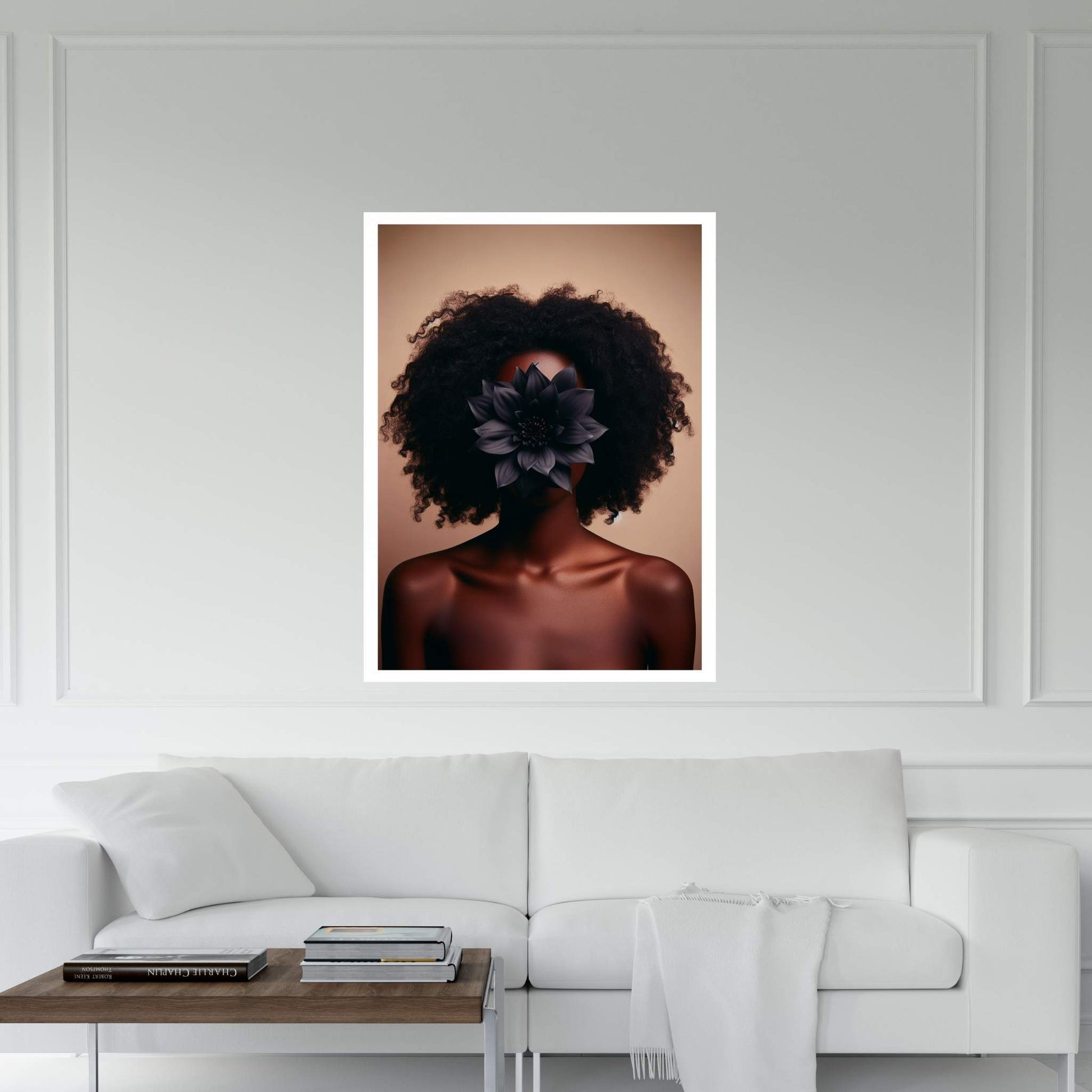 African Black Woman Canvas Flower Portrait Canvas Wall Art - Y Canvas