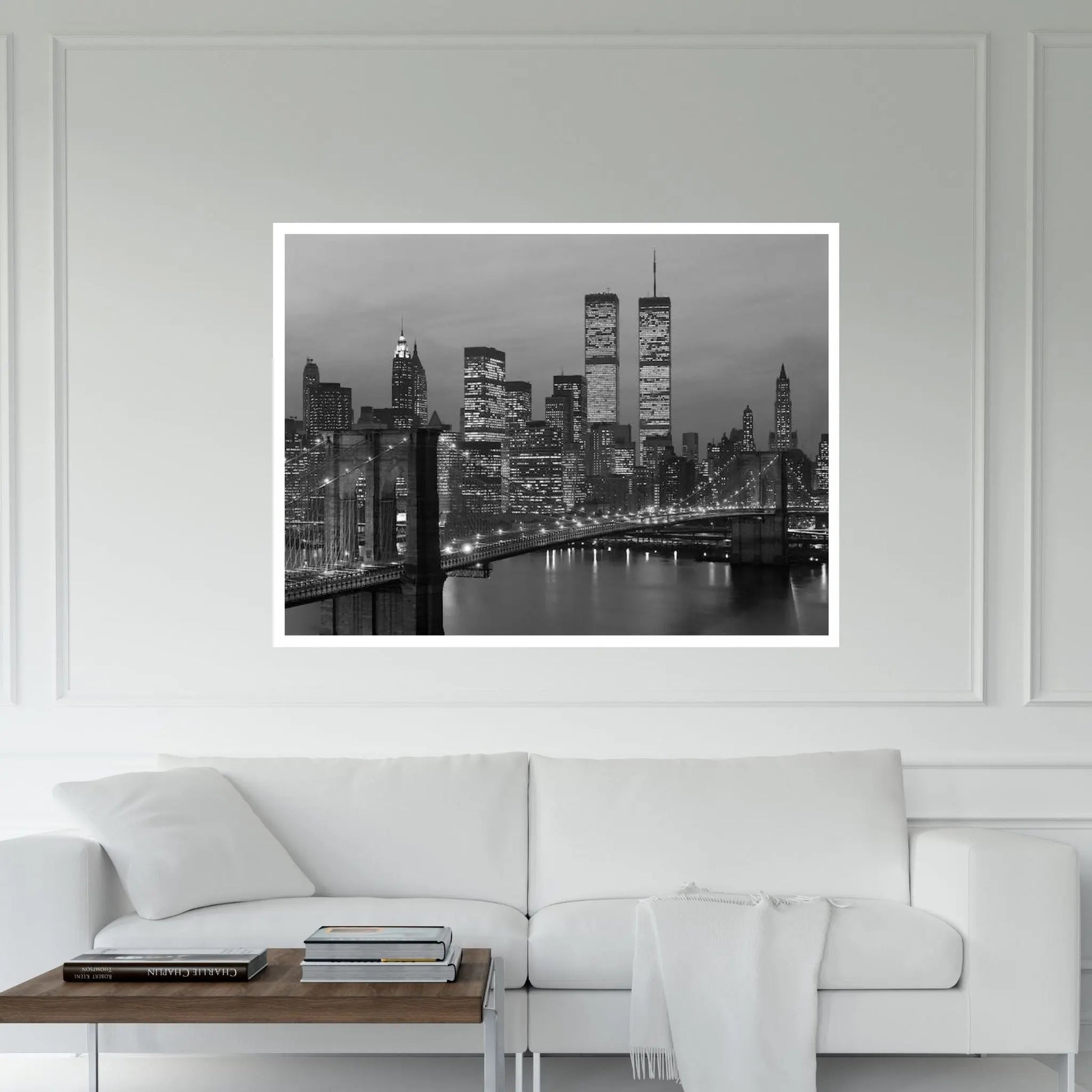 1980s New York City Lower Manhattan Skyline Brooklyn Bridge World Trade Center Canvas Wall Art - Y Canvas