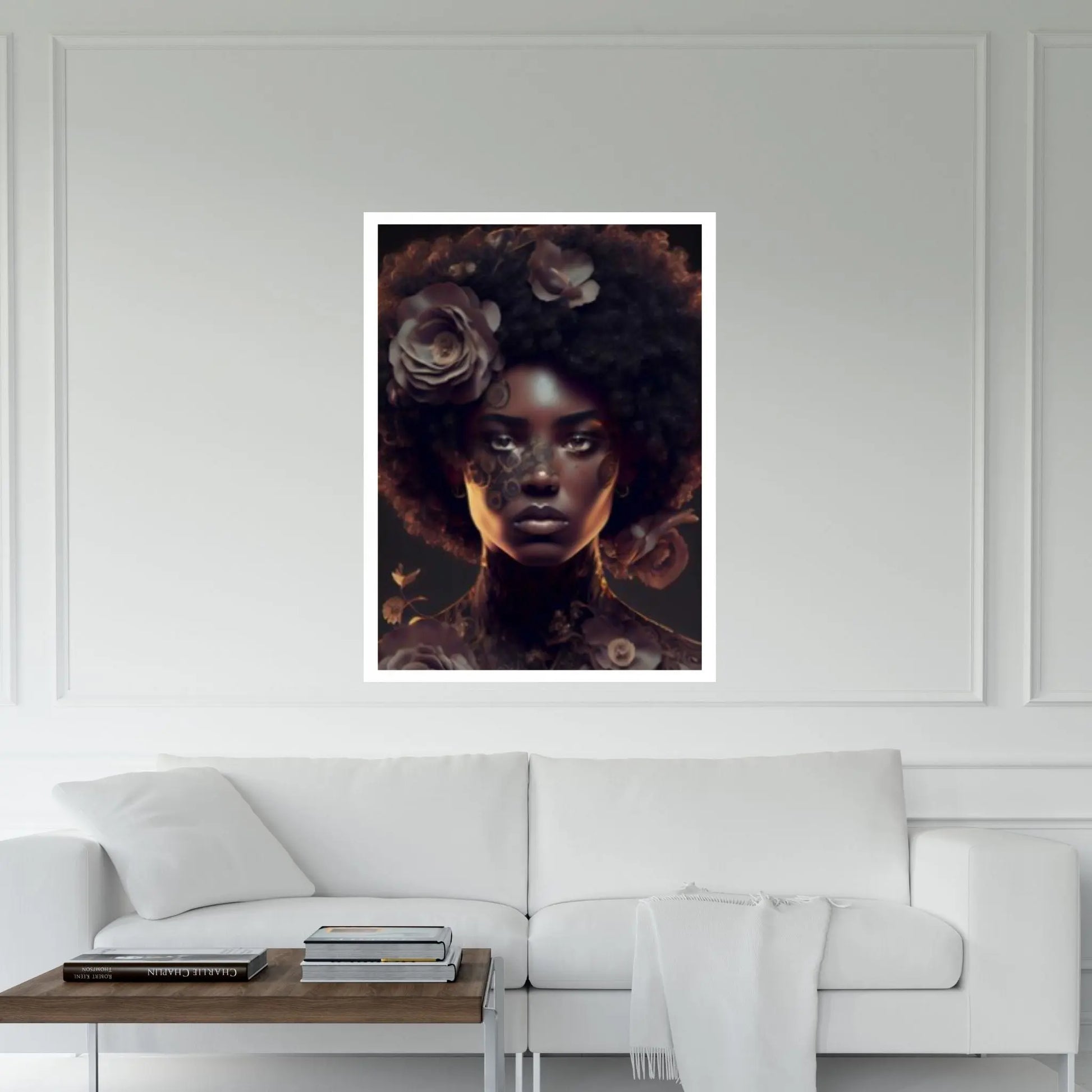 Black woman head flowers Canvas wall art, Black art, Black girl print, flower woman painting, Girl Flowers Poster - Y Canvas