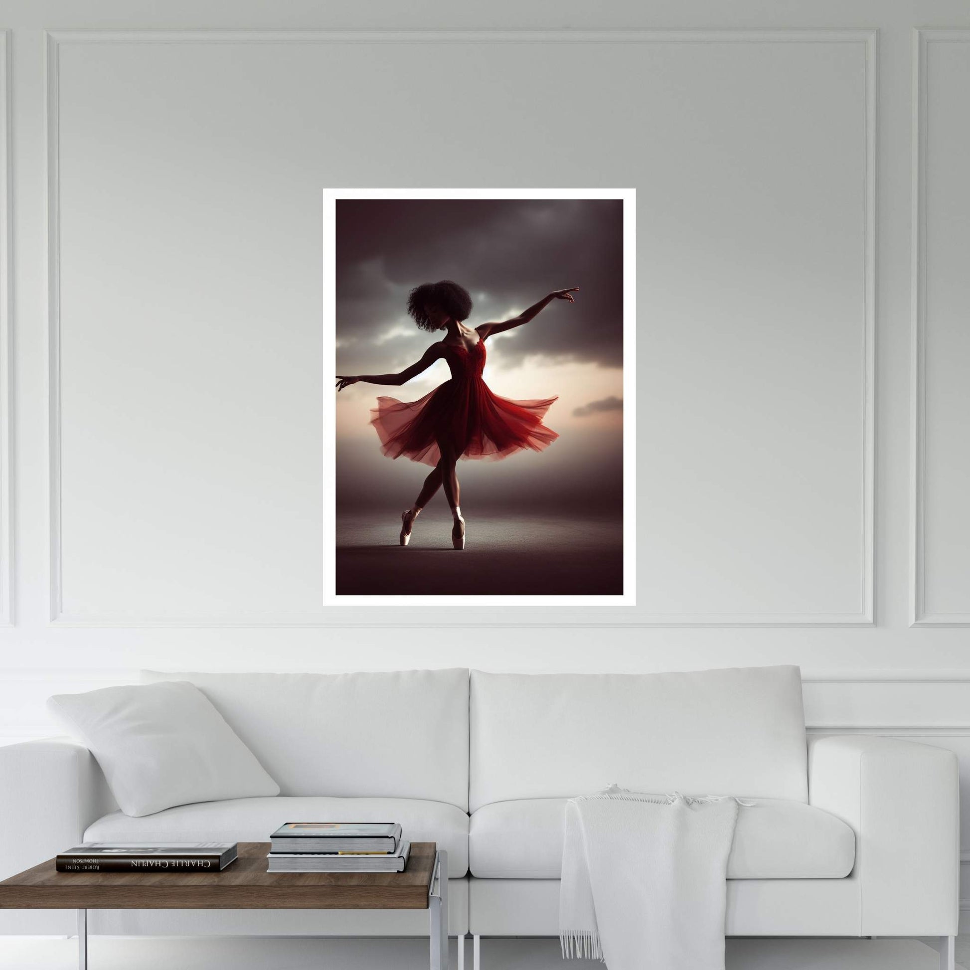 African Black Woman Ballerina in Red Dress Canvas Wall Art Home Decor - Y Canvas