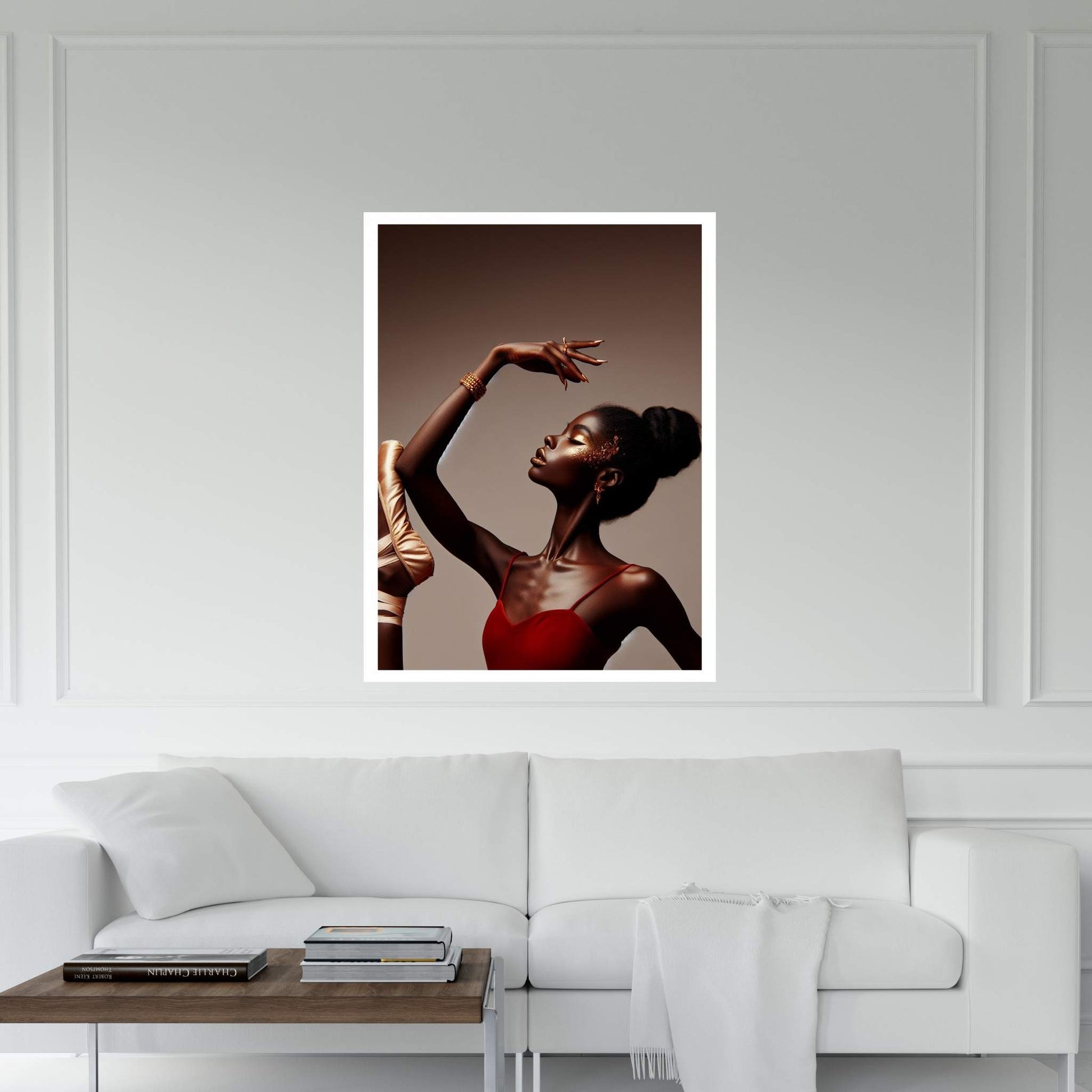 African Black Woman Ballerina in Red Dress Canvas Wall Art Home Decor - Y Canvas