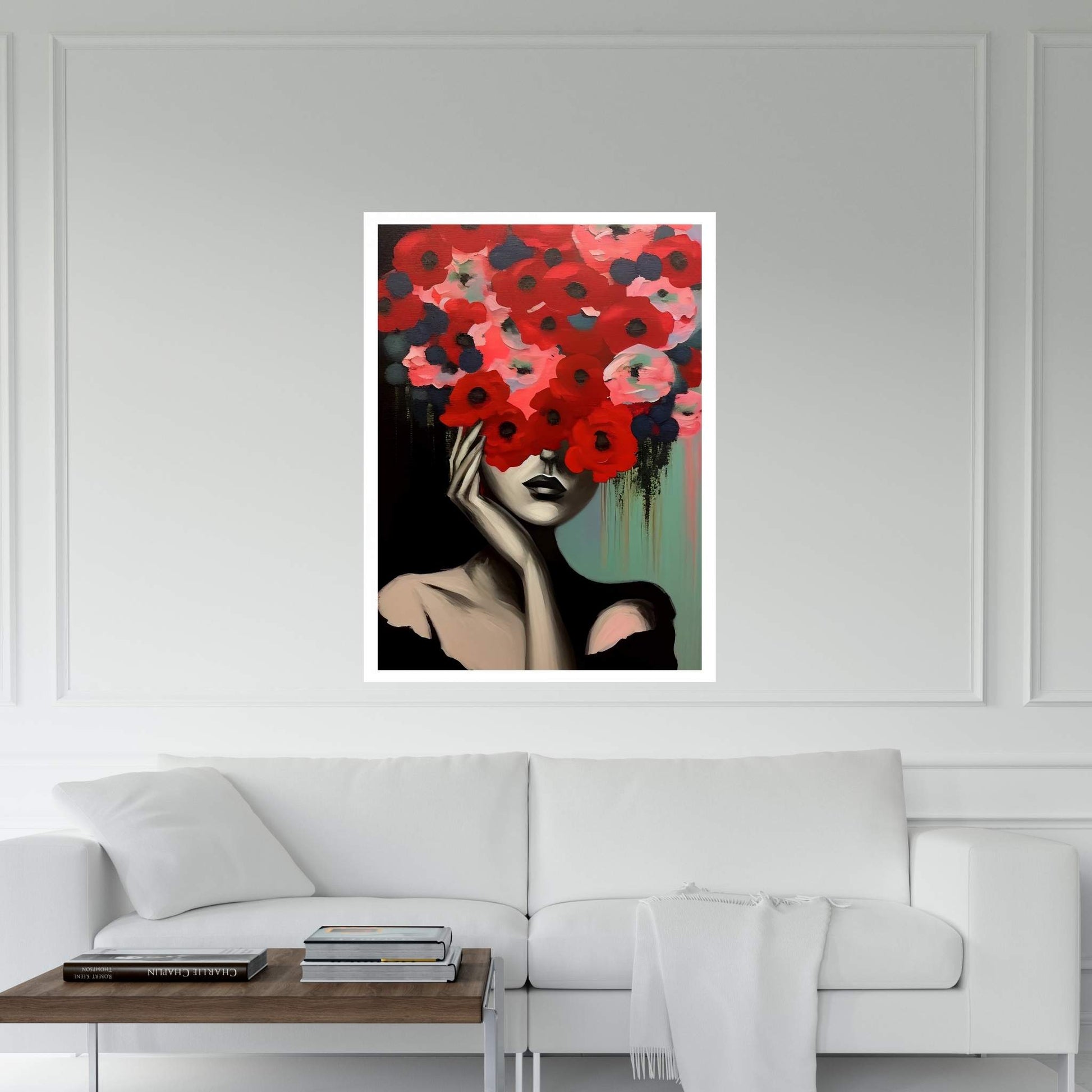 Woman Portrait Flower Head Canvas Wall Art - Y Canvas