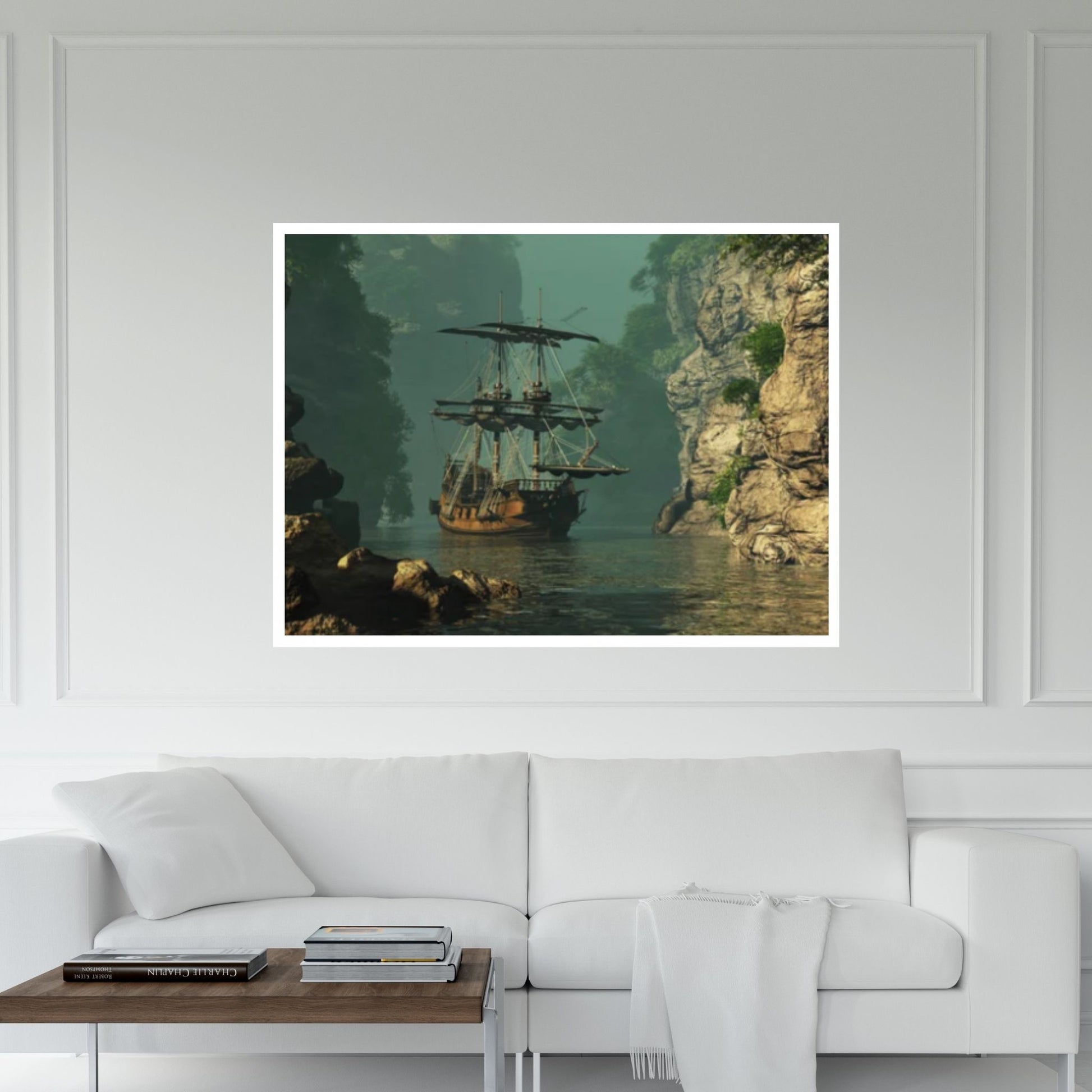 Sea Pirates Ship Canvas Wall Art, Pirates Canvas Wall Print, Corsair on Sea Wall Hangings, Dark Colours Boat Room Decor - Y Canvas