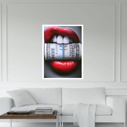 Red Lips Canvas Wall Art, Women Lips Canvas Wall Print, Money Cigar Between Lips Wall Hangings - Y Canvas