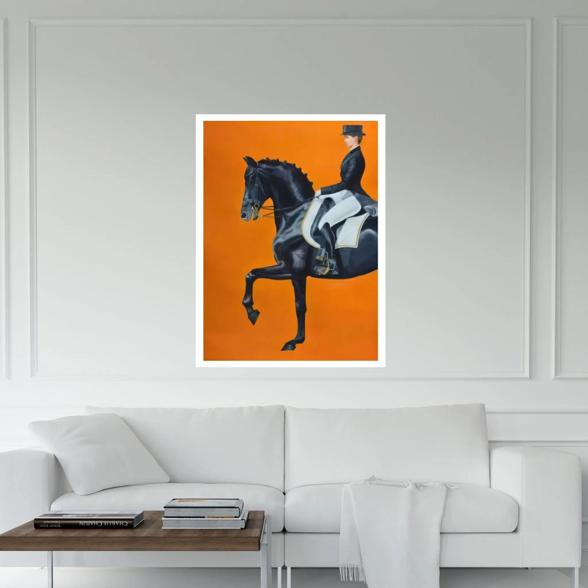 Minimalistic s Horse Woman Orange Abstract Canvas Wall Art Poster Print,Nordic Scandinavian - Y Canvas