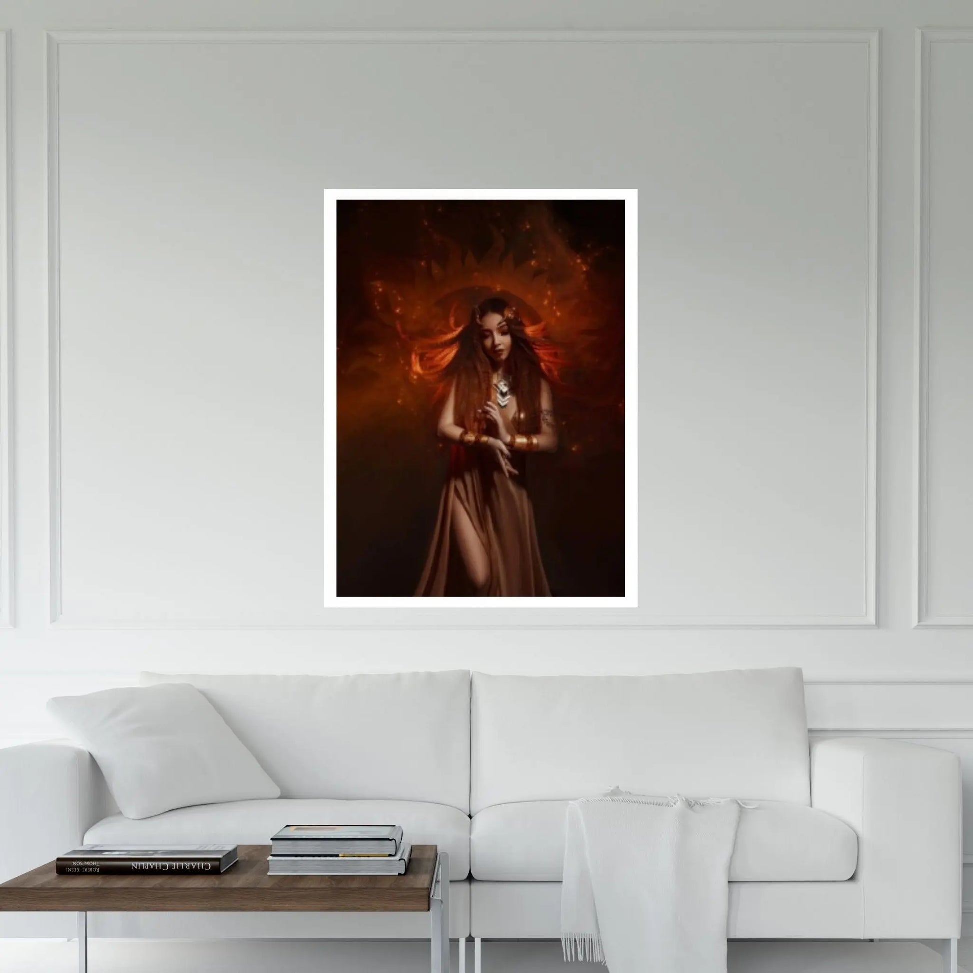 Beautiful Sexy Woman Print Canvas Wall Art , red-haired girl - a priestess of the sun. Dress and jewelry in ethnic style - Y Canvas