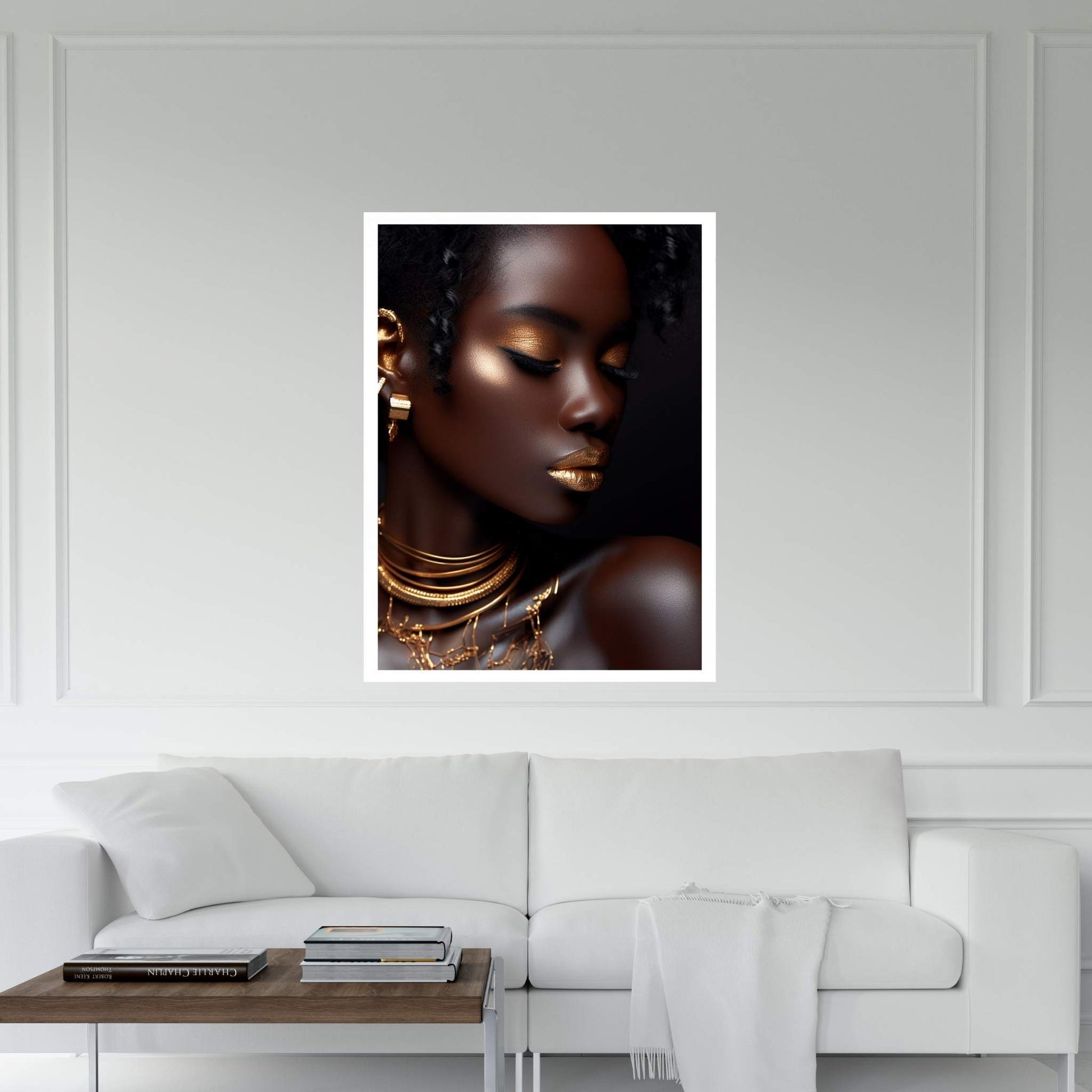 African Black Woman Gold Make-up Canvas Portrait Canvas Wall Art - Y Canvas