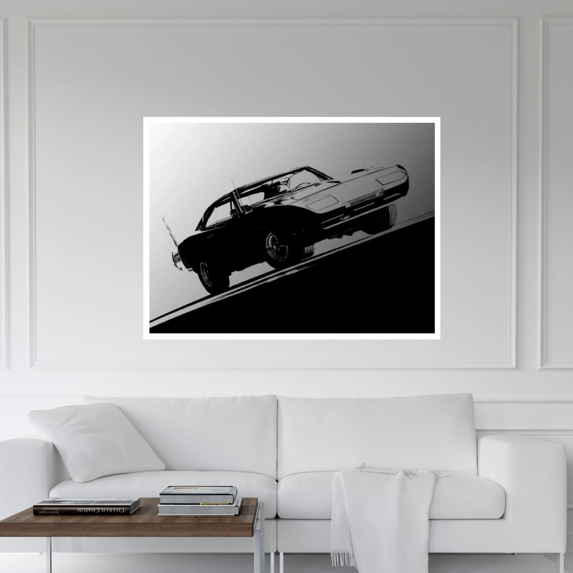 1969 Dodge Daytona, Black & White Canvas Wall Art - Y Canvas