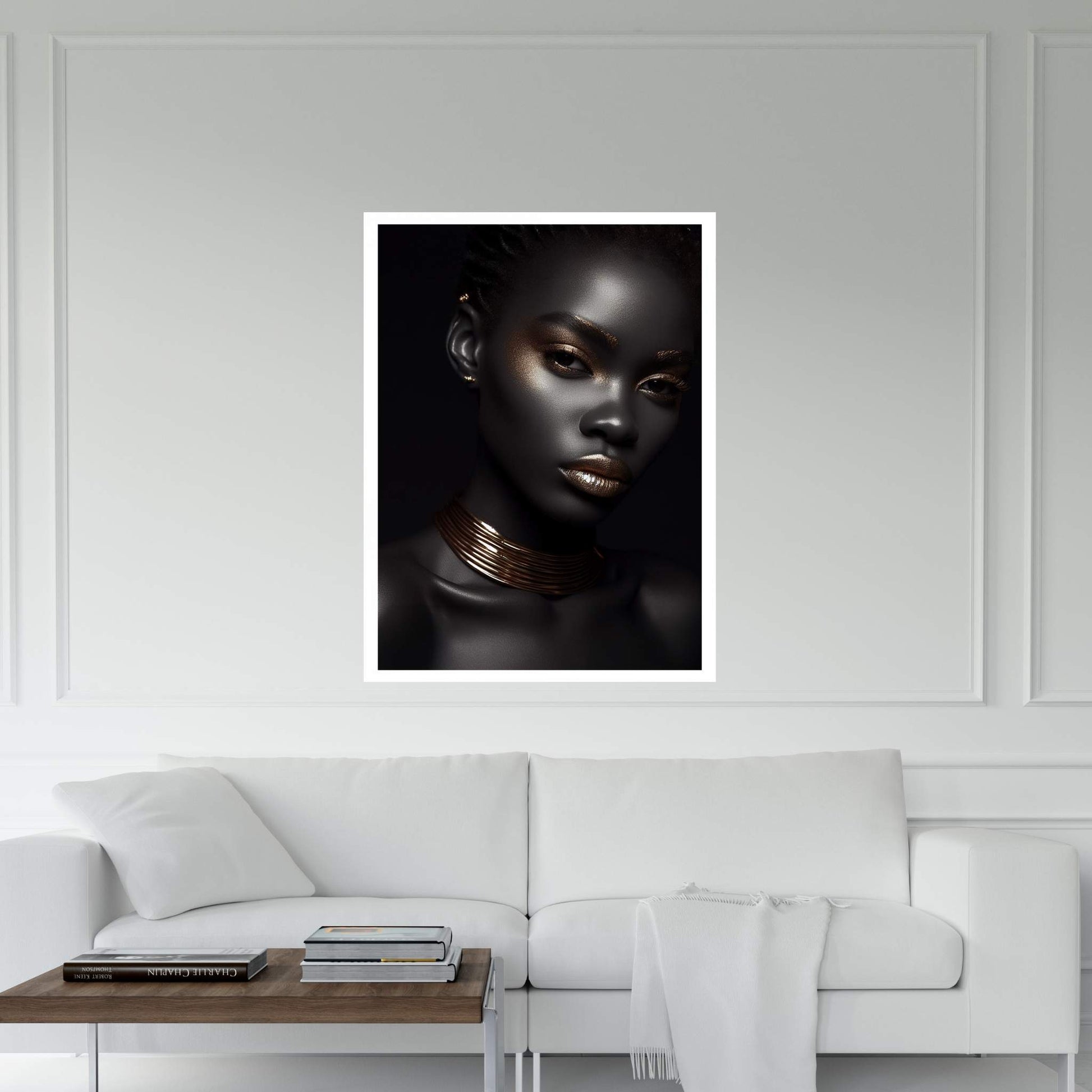 African Black Woman Gold Make-up Canvas Portrait Canvas Wall Art - Y Canvas